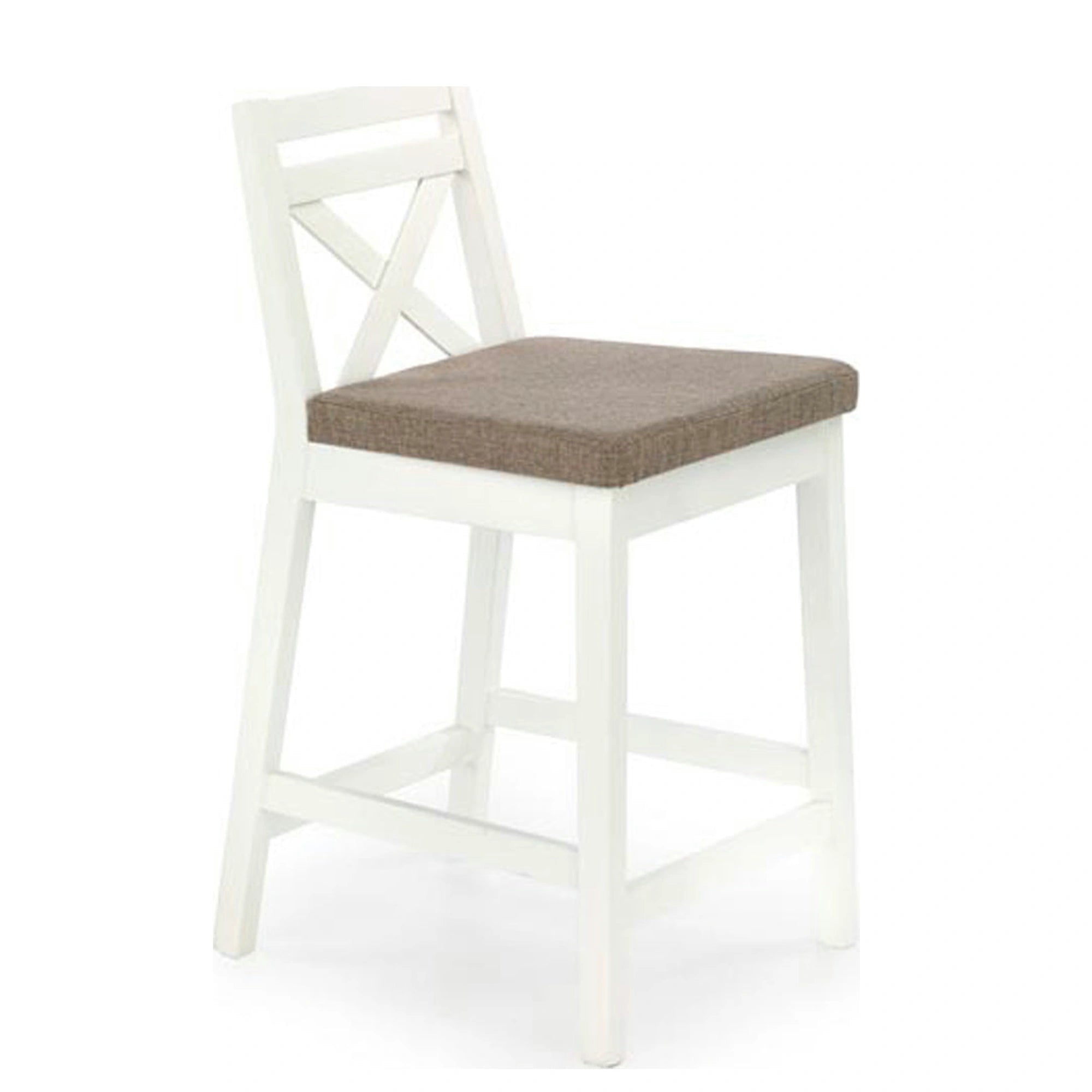 Scaun bar BORYS LOW, bej - Inari 23/alb, stofa/lemn, 41x48x83 cm