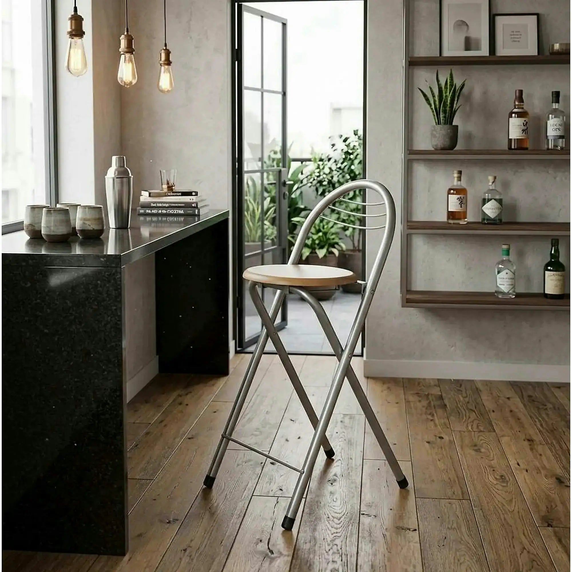 Scaun bar BOXER, stejar/aluminiu, 36x44x80 cm