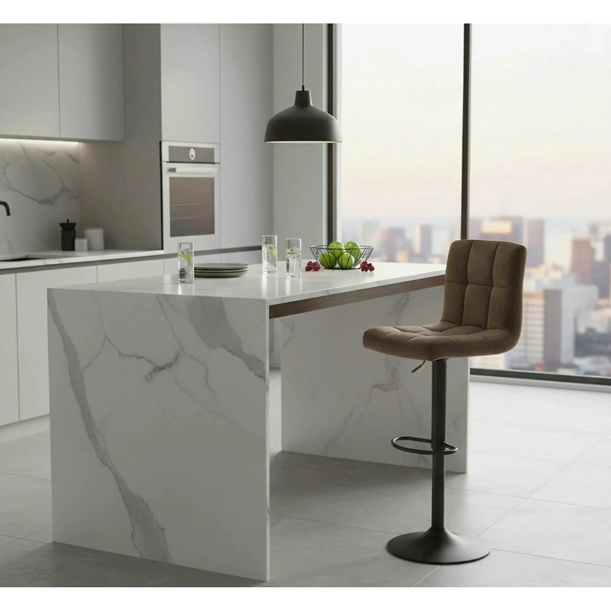 Scaun bar C105, bej inchis - Bluvel 40/negru, stofa catifelata/metal, 42x39x96/117 cm