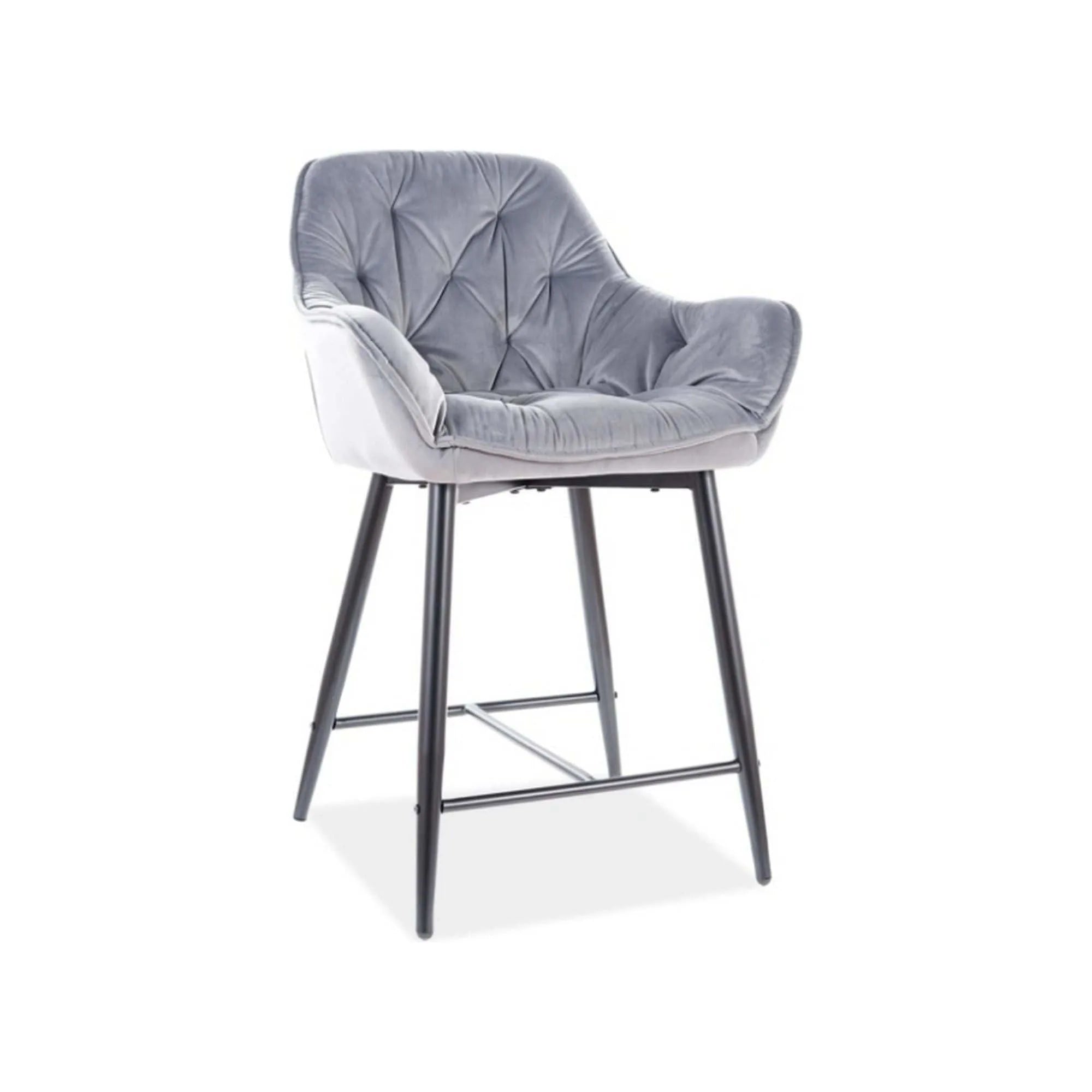 Scaun bar CHERRY H-2, gri/negru mat, stofa catifelata/metal, 56x40x87 cm