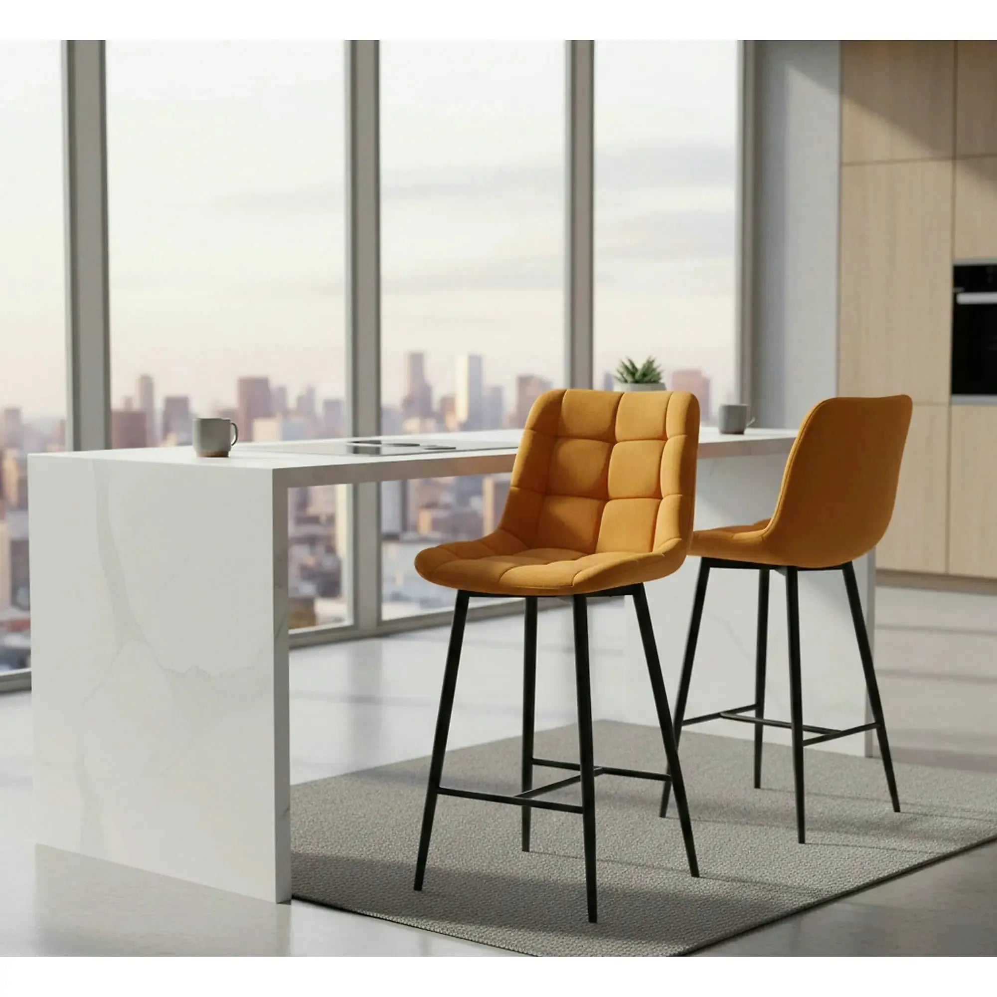 Scaun bar CHIC H-2, galben - Bluvel 68/negru, stofa catifelata/metal, 46x51x90 cm