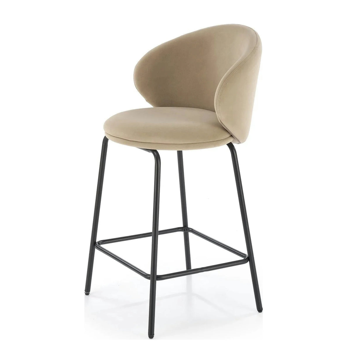 Scaun bar cu spatar inalt H121, bej - Mavel 38/negru, stofa catifelata/metal, 51x50x92 cm
