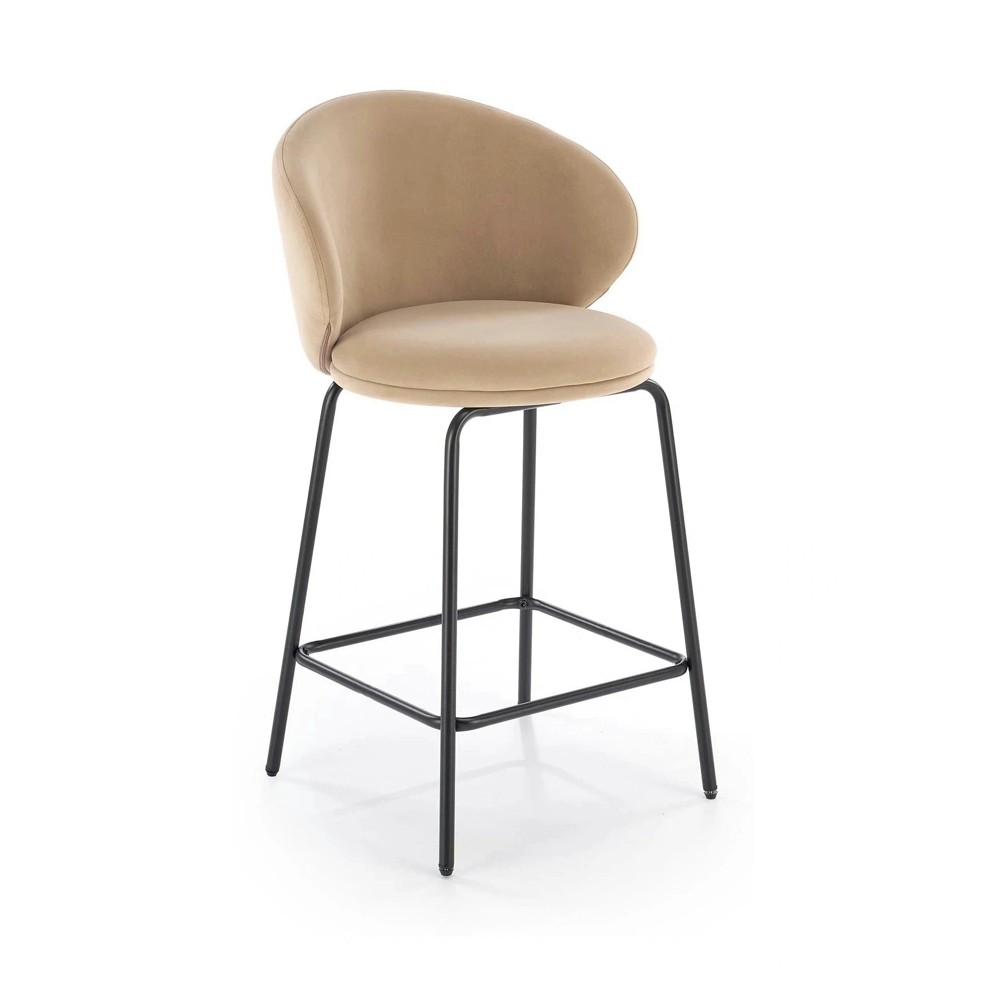 Scaun bar cu spatar inalt H121, bej - Mavel 38/negru, stofa catifelata/metal, 51x50x92 cm
