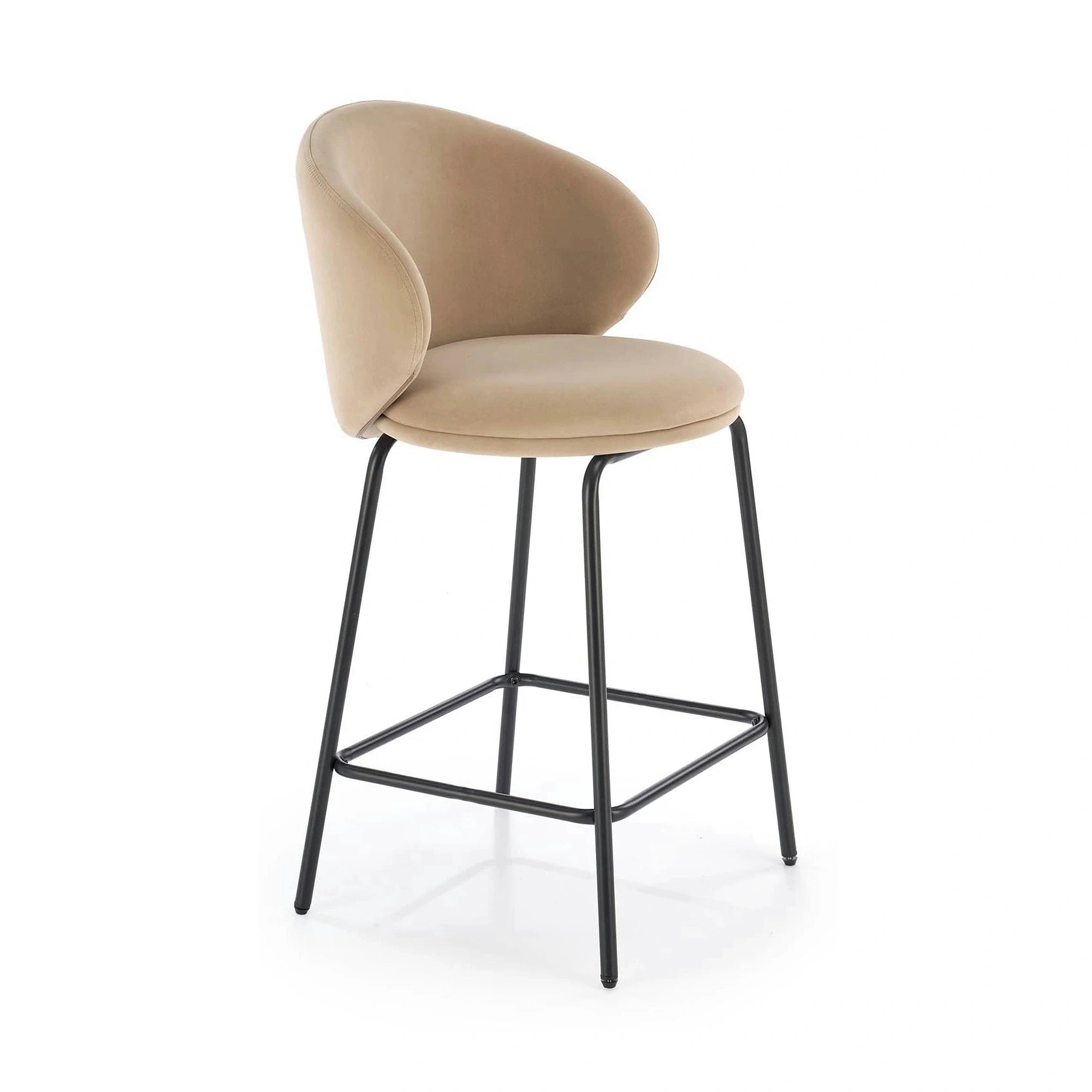 Scaun bar cu spatar inalt H121, bej - Mavel 38/negru, stofa catifelata/metal, 51x50x92 cm