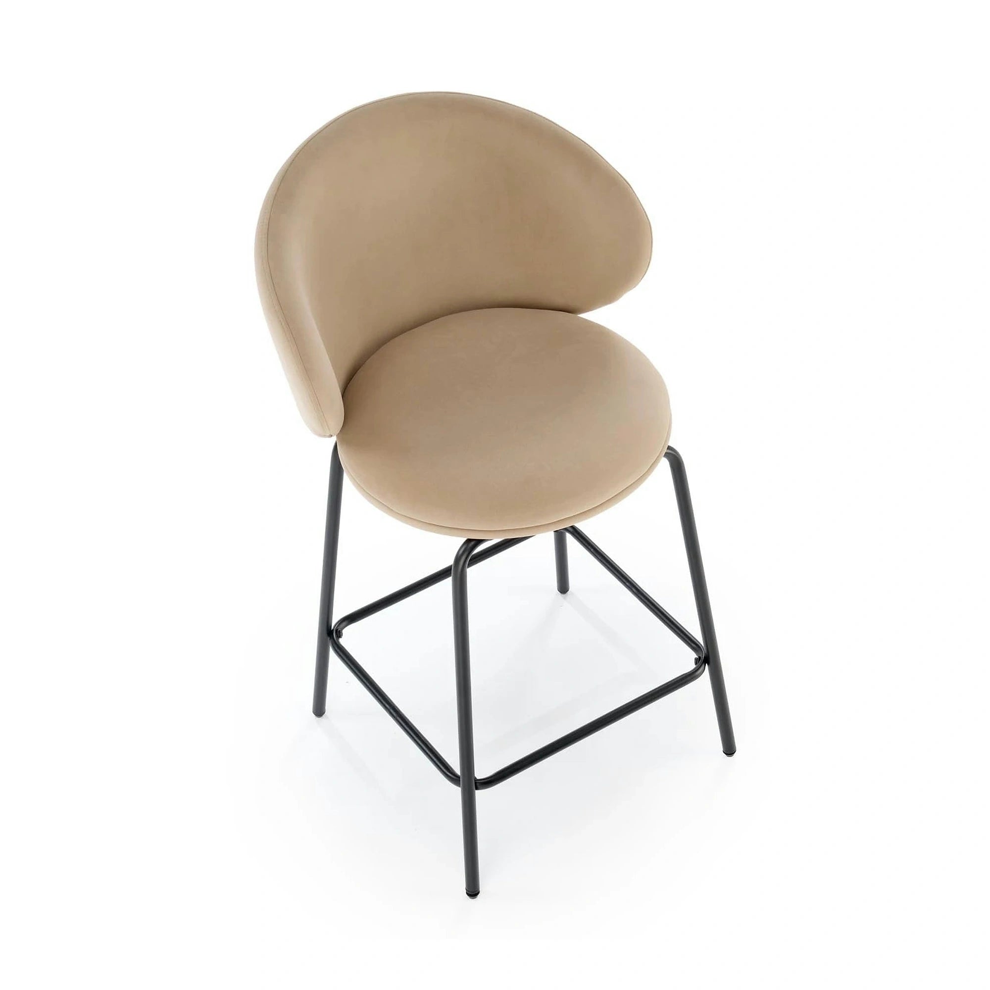 Scaun bar cu spatar inalt H121, bej - Mavel 38/negru, stofa catifelata/metal, 51x50x92 cm