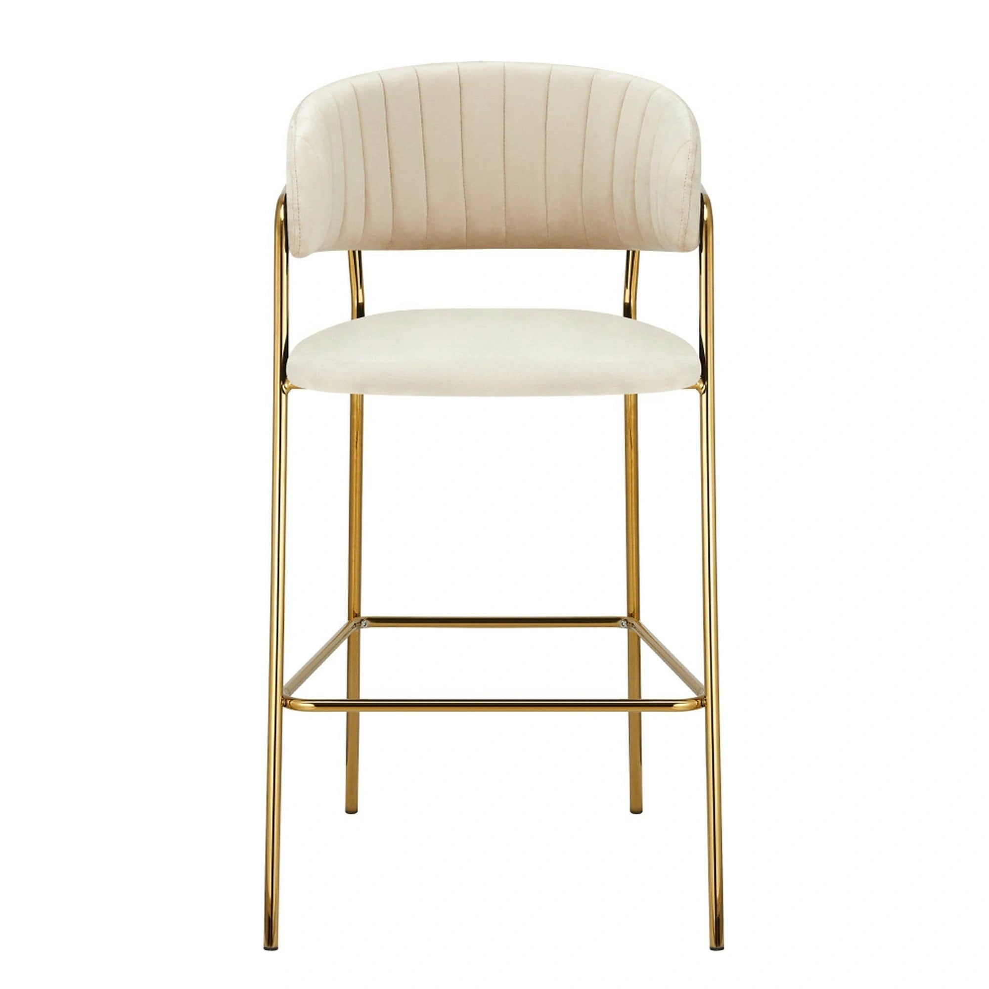 Scaun bar DASMIN TIP 2, bej/auriu, stofa catilfelata/metal, 54x54x109 cm