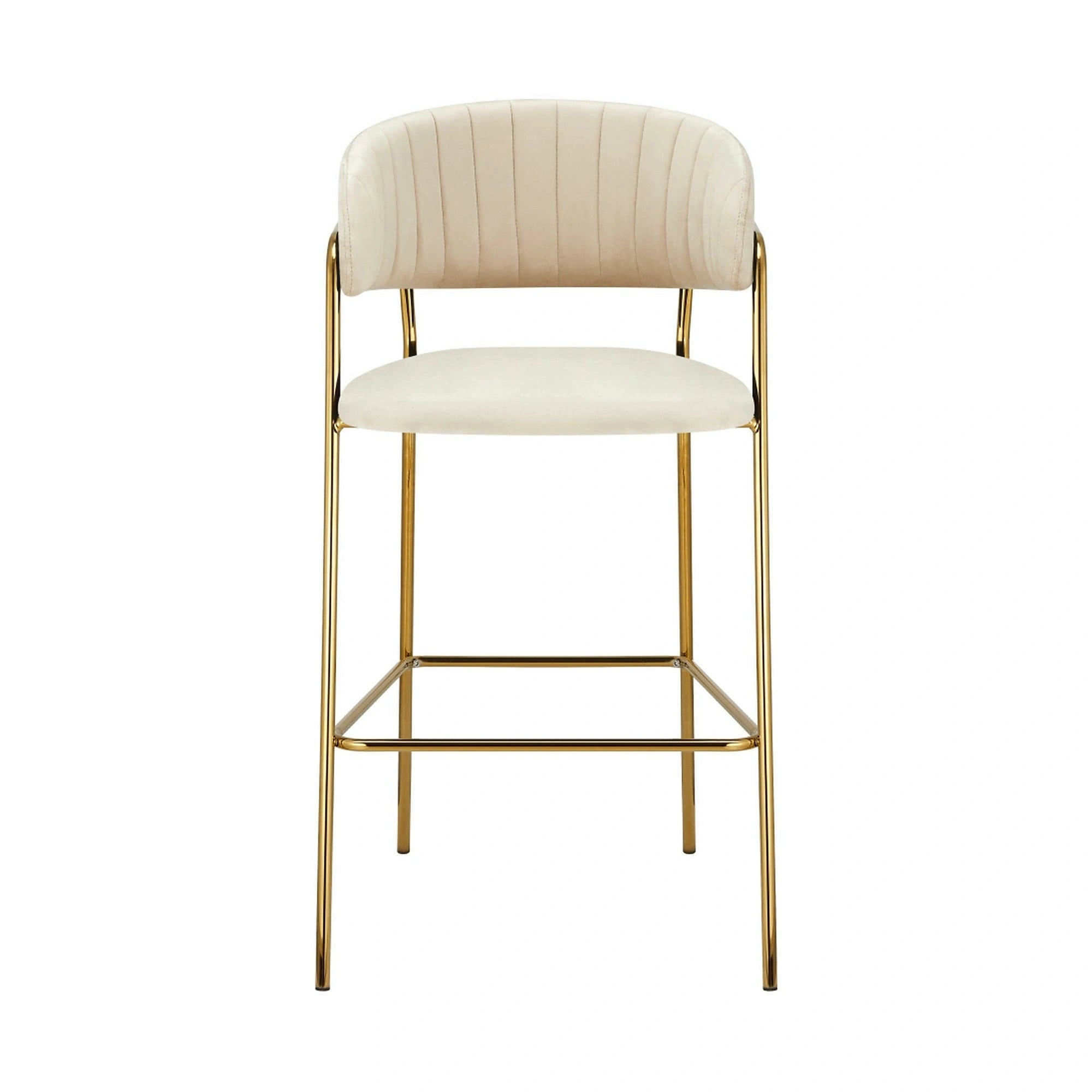 Scaun bar DASMIN TIP 2, bej/auriu, stofa catilfelata/metal, 54x54x109 cm