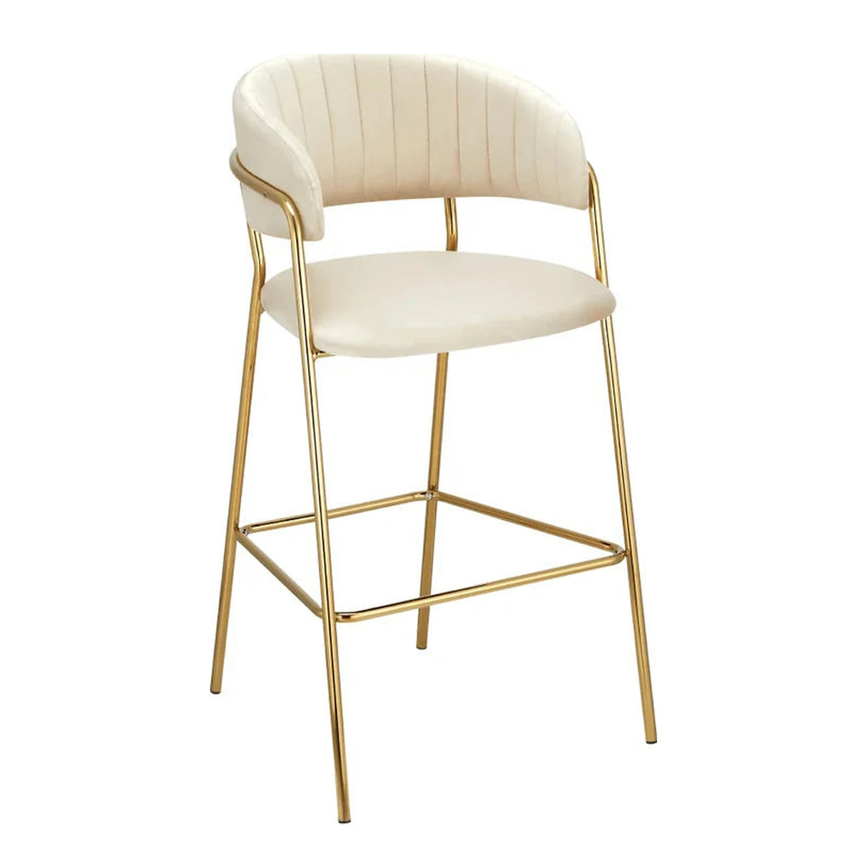 Scaun bar DASMIN TIP 2, bej/auriu, stofa catilfelata/metal, 54x54x109 cm