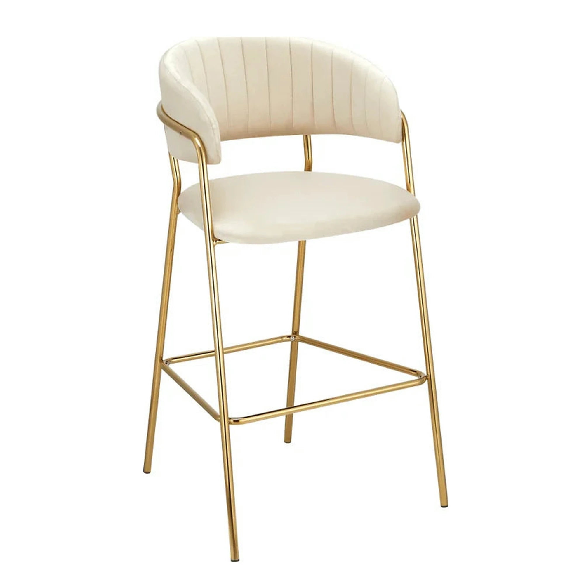 Scaun bar DASMIN TIP 2, bej/auriu, stofa catilfelata/metal, 54x54x109 cm