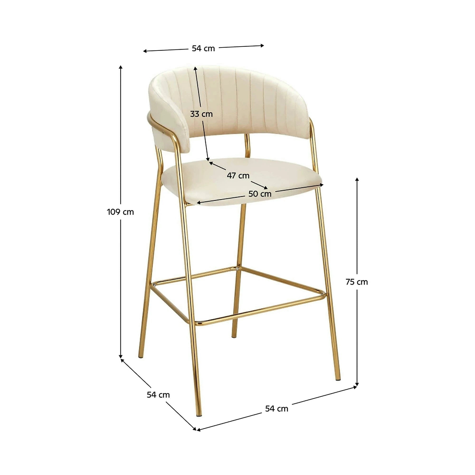 Scaun bar DASMIN TIP 2, bej/auriu, stofa catilfelata/metal, 54x54x109 cm