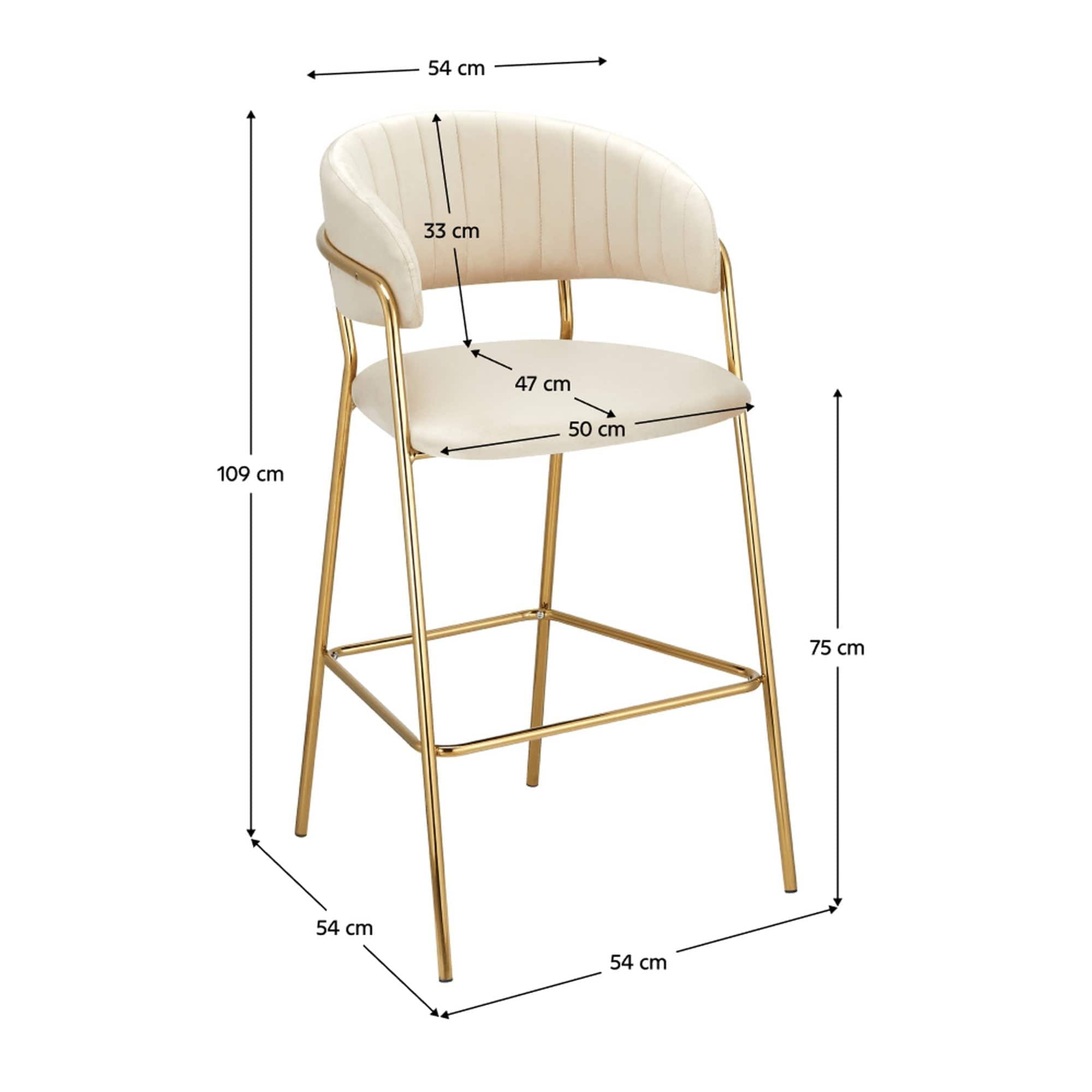 Scaun bar DASMIN TIP 2, bej/auriu, stofa catilfelata/metal, 54x54x109 cm