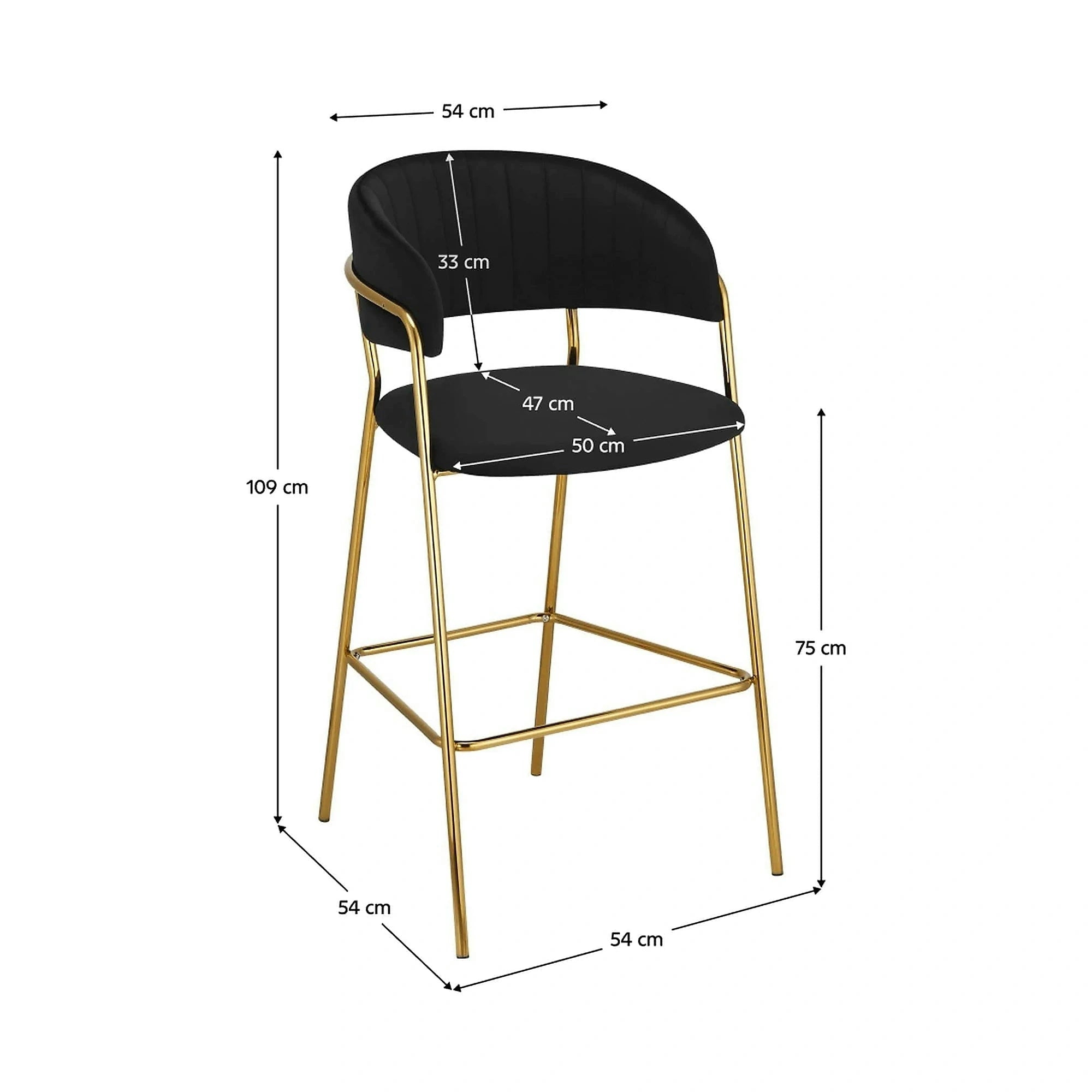 Scaun bar DASMIN TIP 2, negru/auriu, stofa catifelata/metal, 54x54x109 cm