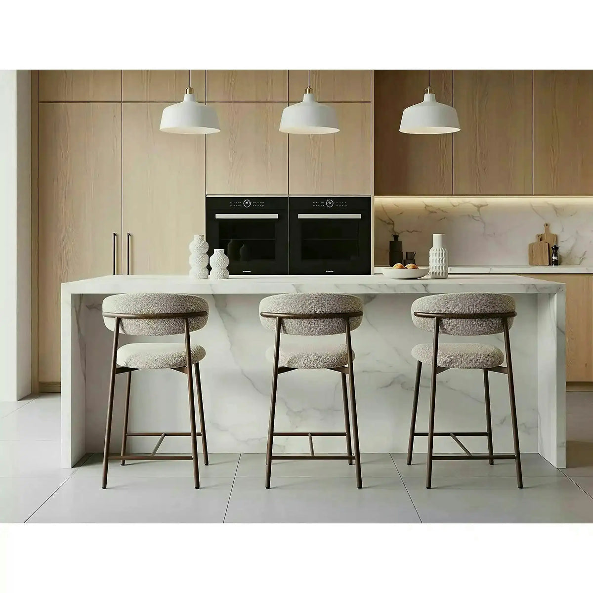 Scaun bar ELTON H-2, bej/nuc, stofă/metal, 43x45x91 cm
