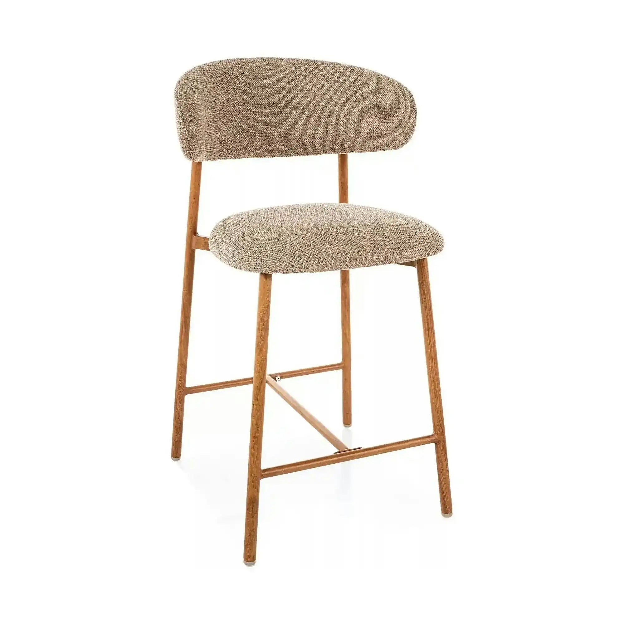 Scaun bar ELTON H-2, bej/stejar, stofă/metal, 43x45x91 cm