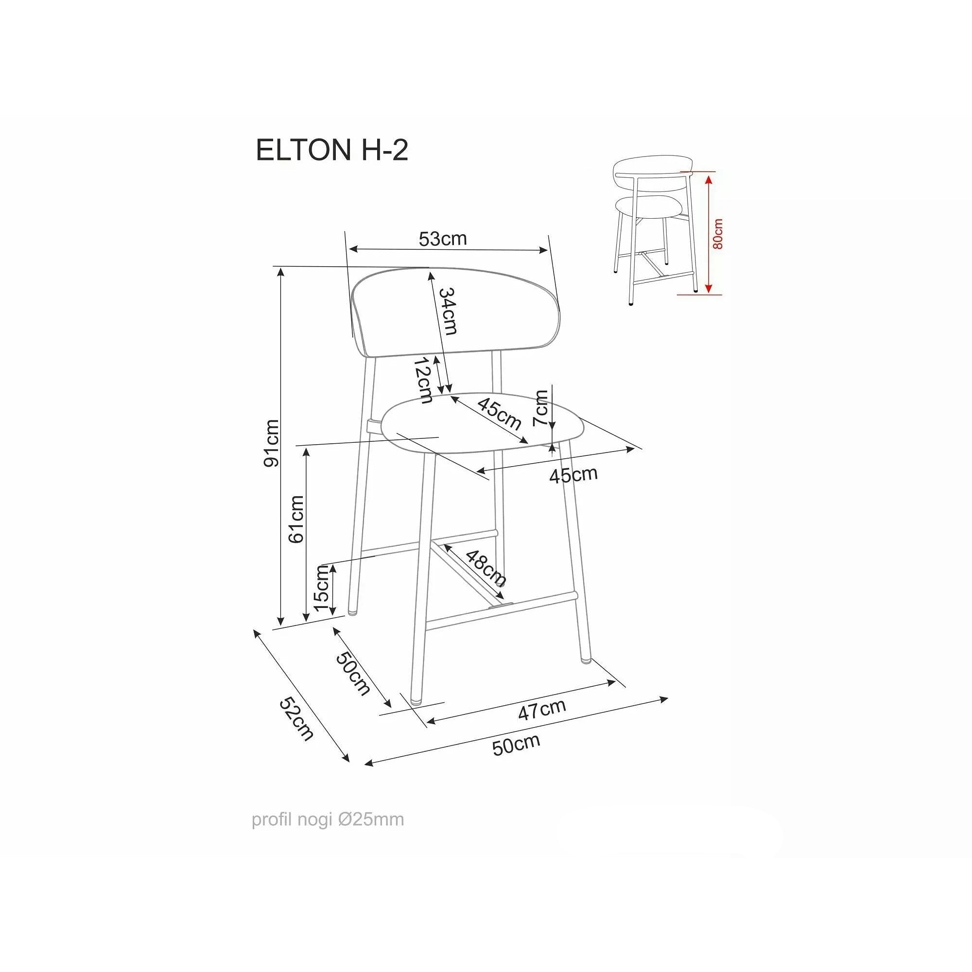 Scaun bar ELTON H-2, gri/negru, stofă/metal, 43x45x91 cm