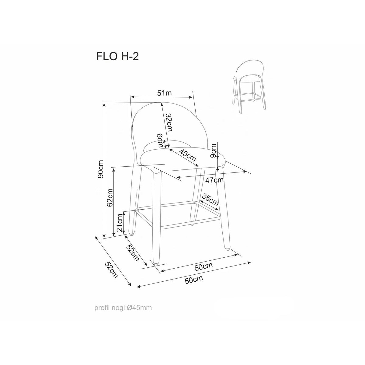 Scaun bar FLO H-2, bej, stofă/metal, 50x45x90 cm