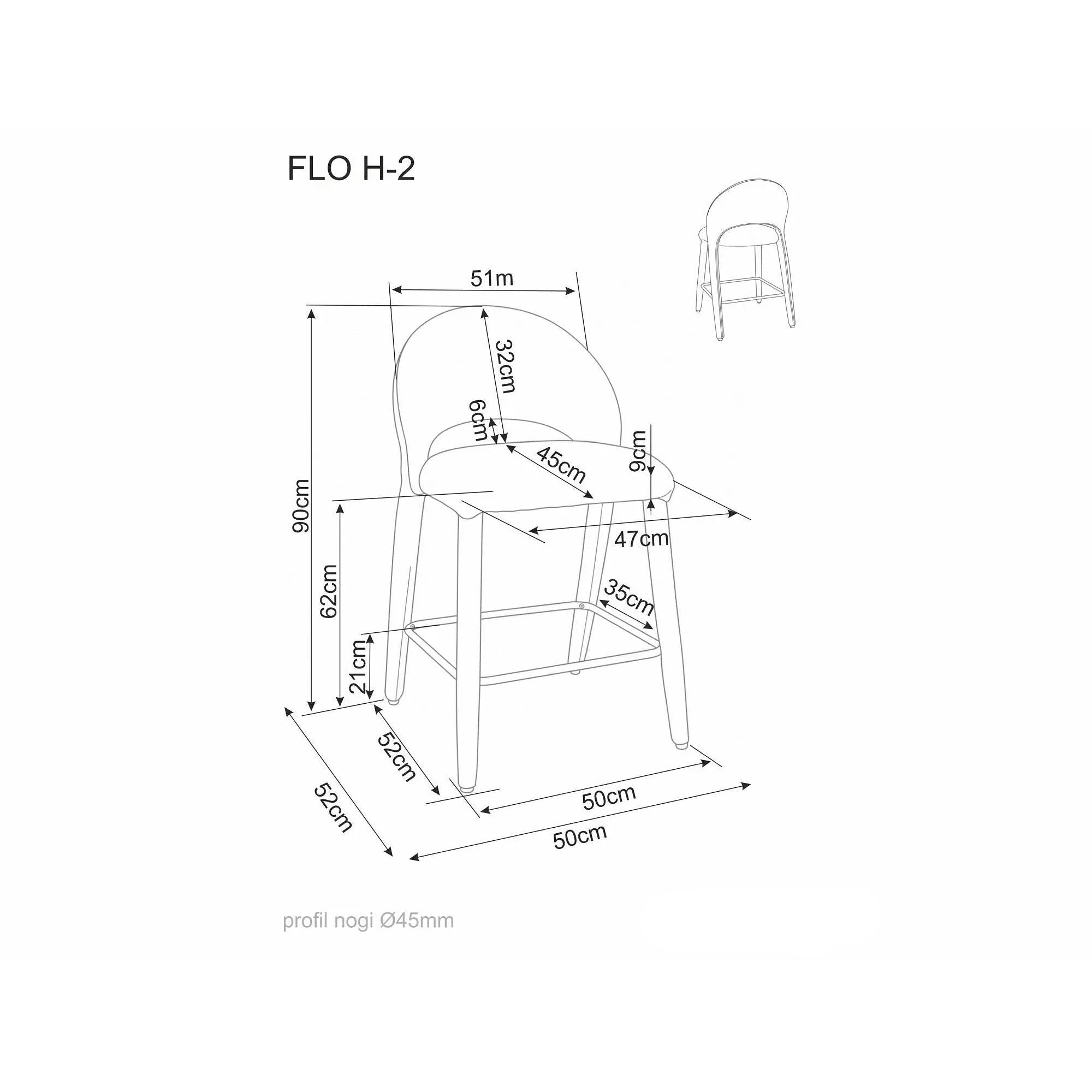 Scaun bar FLO H-2, bej, stofă/metal, 50x45x90 cm