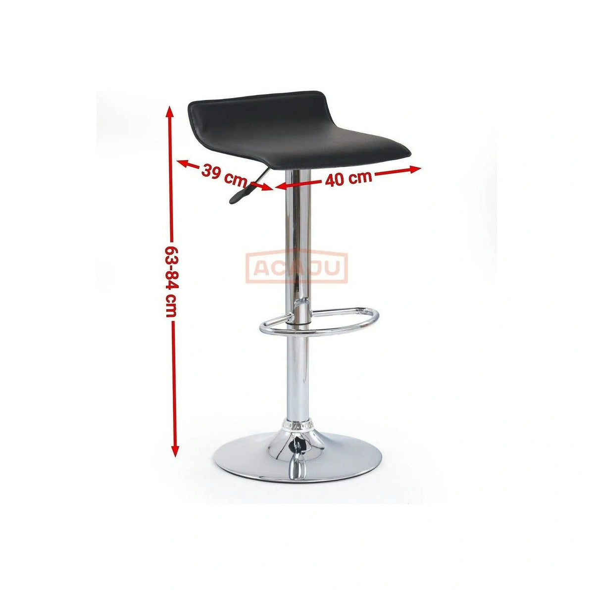 Scaun bar H1, negru/crom, piele ecologica/PVC/otel, 40x39x63/84 cm