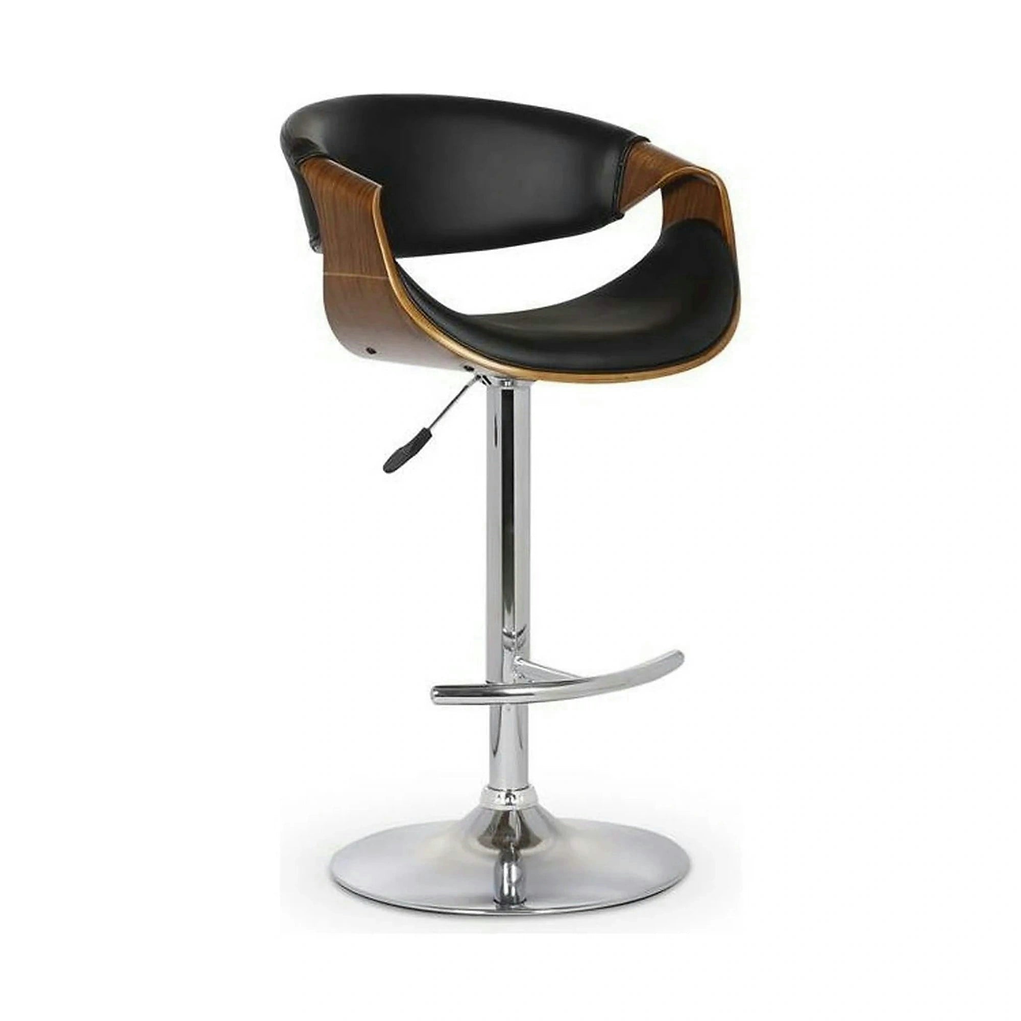 Scaun bar H100, negru/nuc, piele ecologica/otel, 53x50x88/109 cm