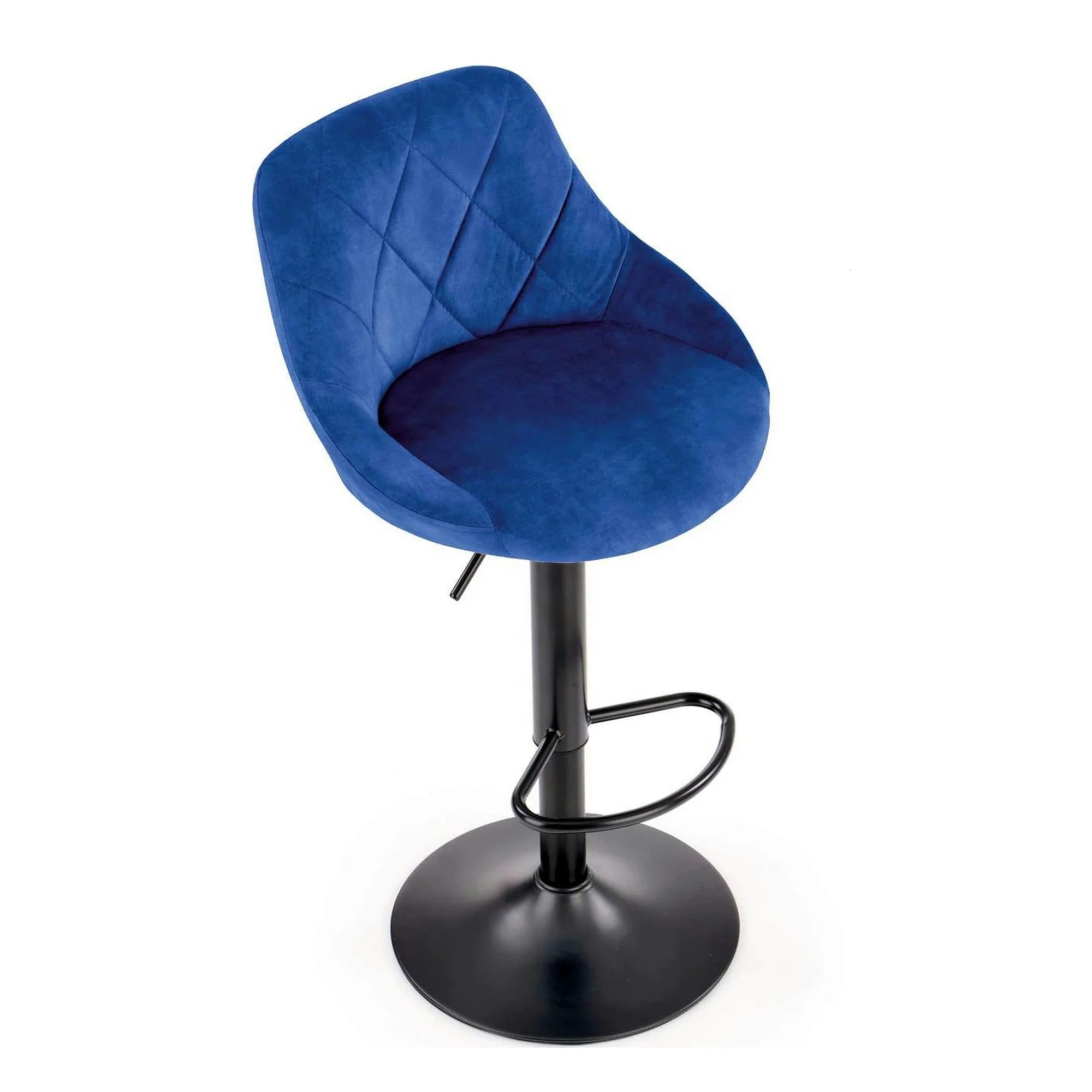 Scaun bar H101, albastru/negru, stofa catifelata/metal, 47x45x84/106 cm