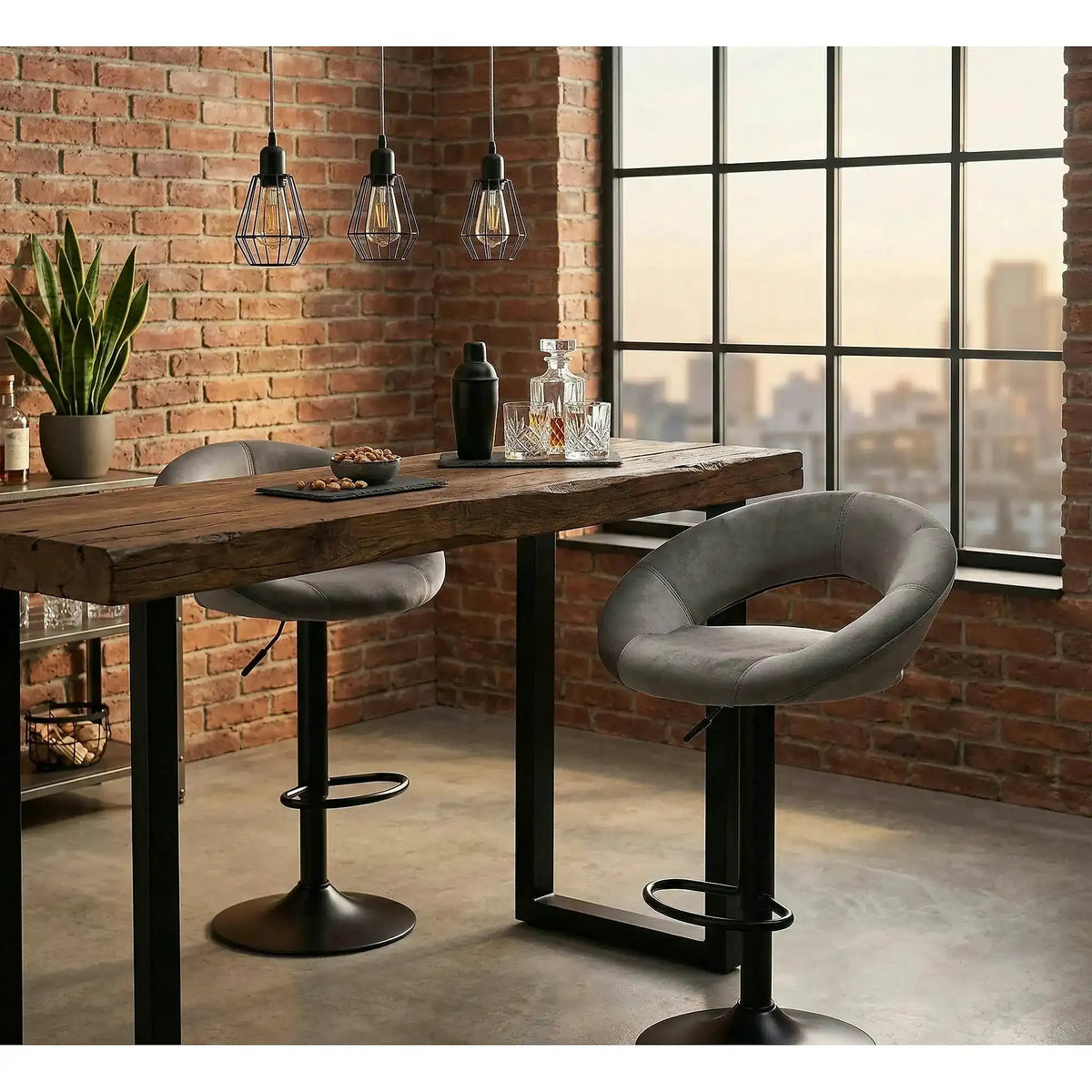Scaun bar H102, gri - Bluvel14/negru, stofa catifelata/otel, 53x48x78/100 cm