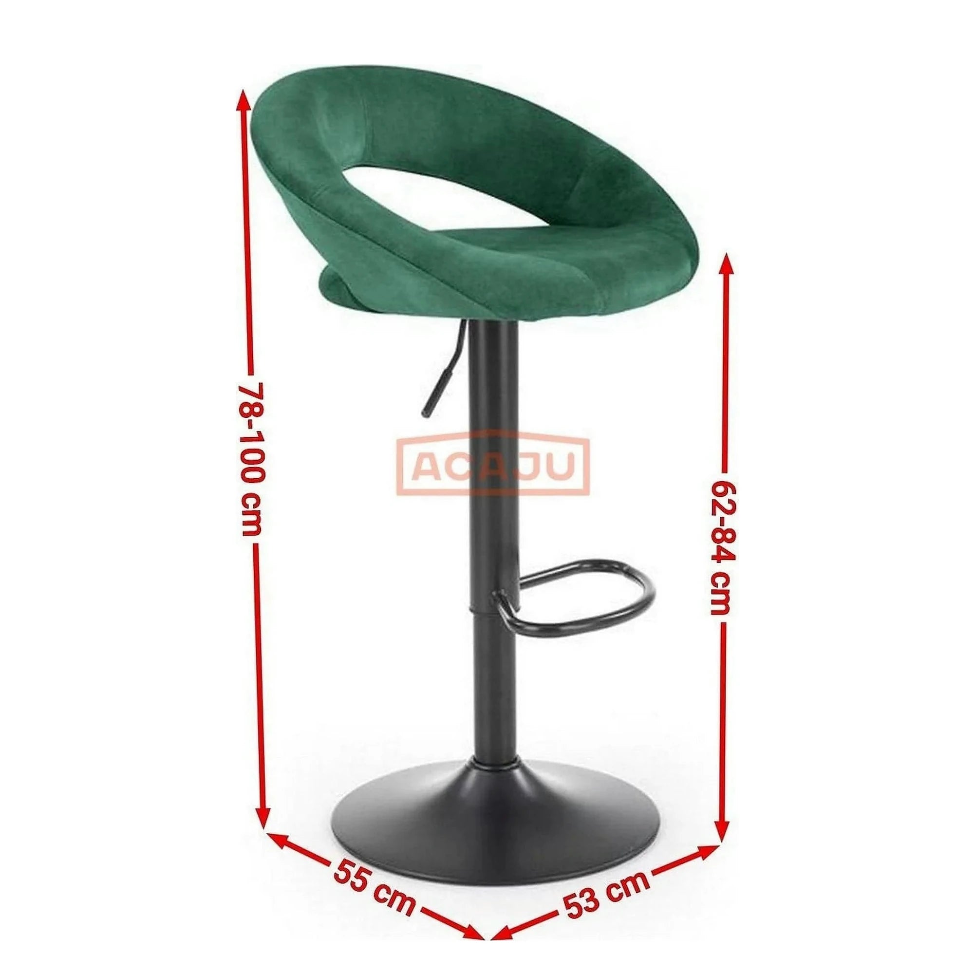 Scaun bar H102, verde inchis/negru, stofa catifelata/otel, 53x48x100 cm
