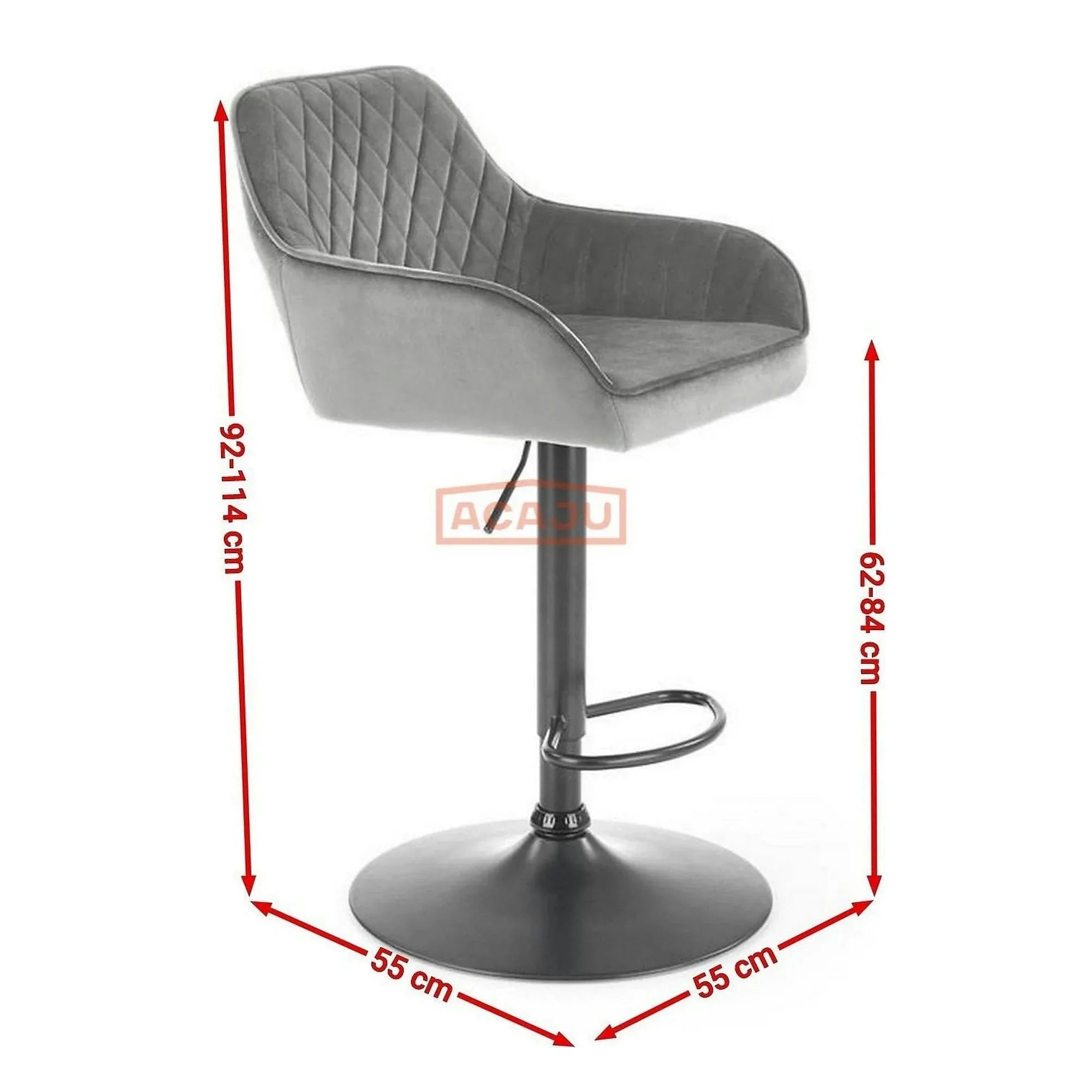 Scaun bar H103, gri - Bluvel 14/negru, stofa catifelata/otel, 55x55x92/114 cm
