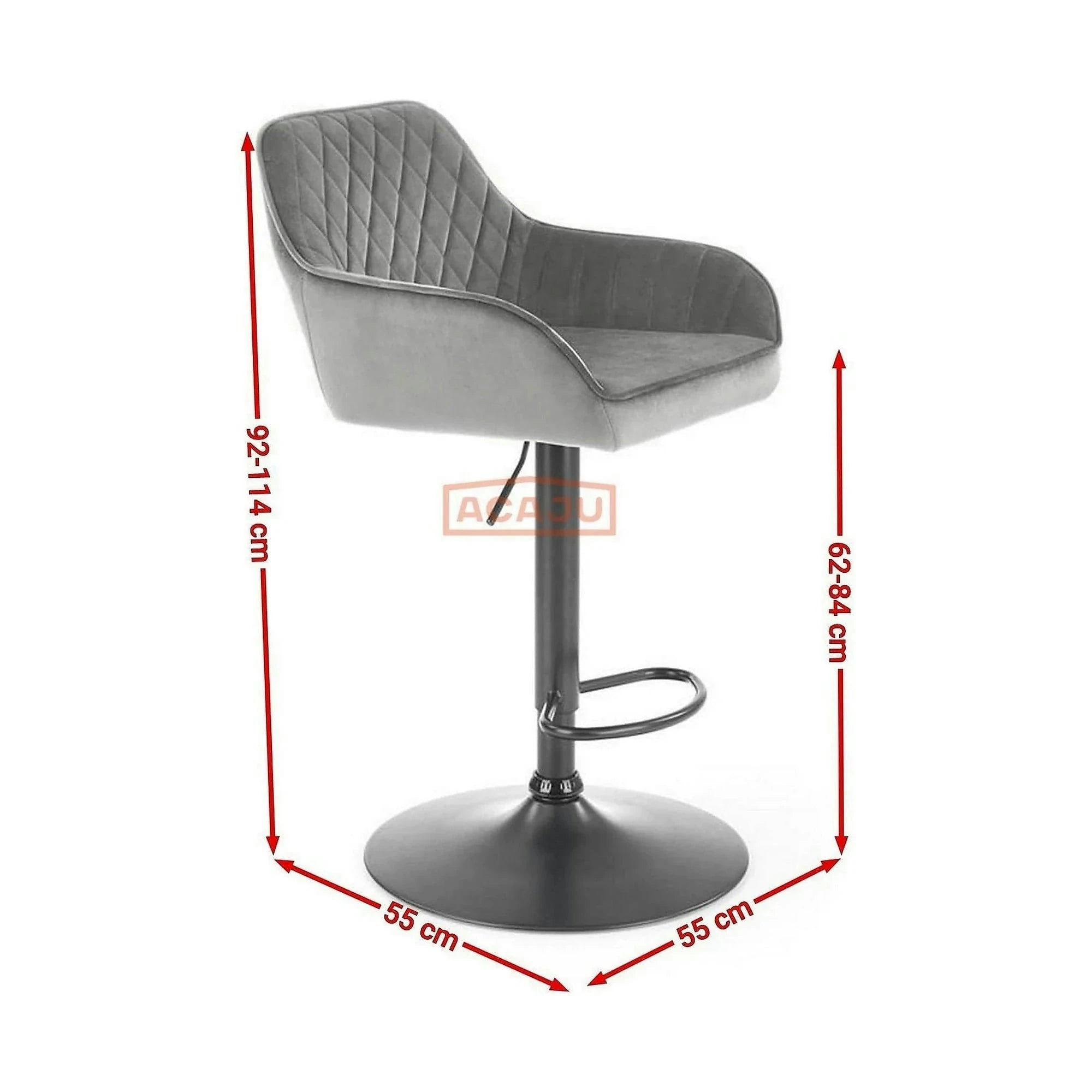 Scaun bar H103, gri - Bluvel 14/negru, stofa catifelata/otel, 55x55x92/114 cm