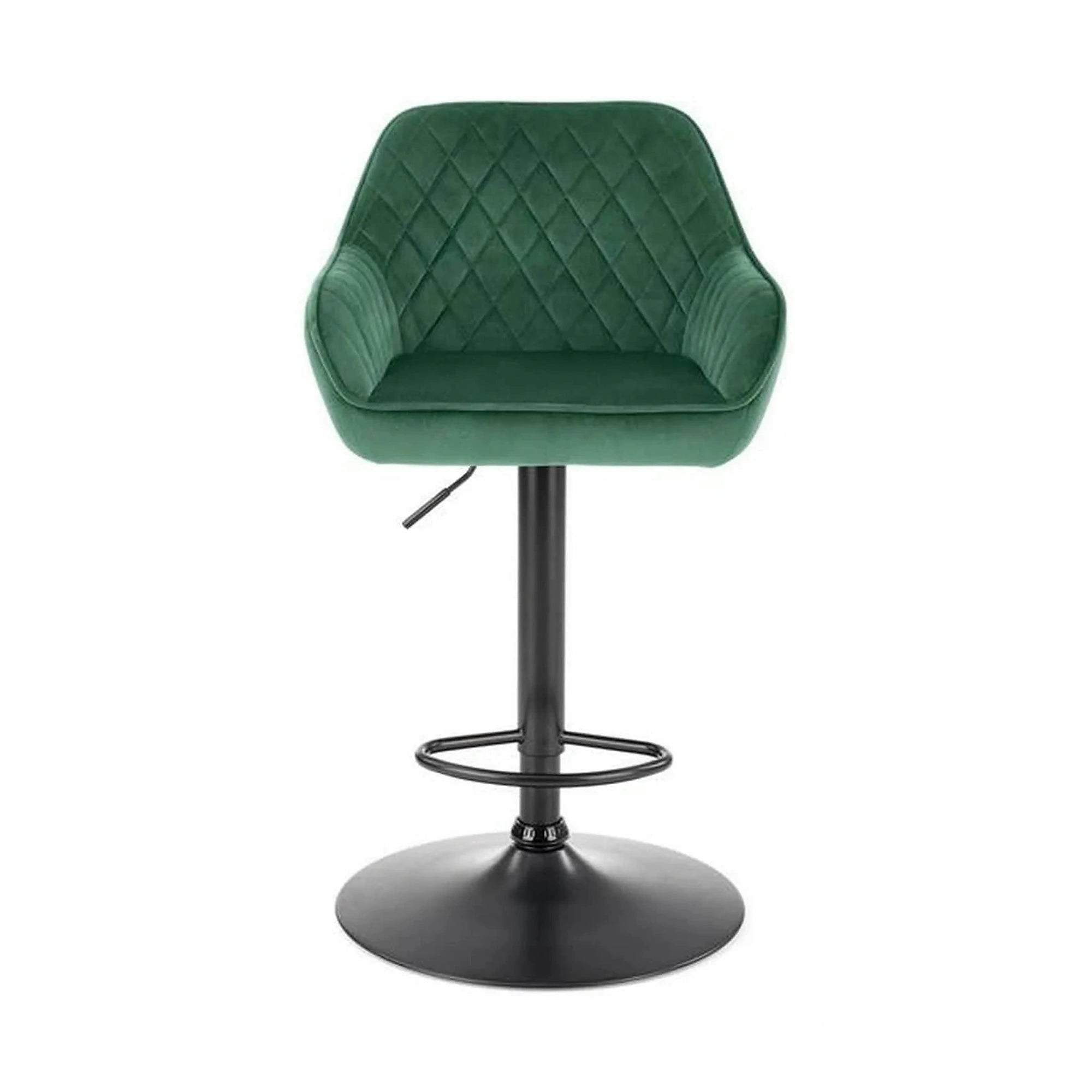 Scaun bar H103, verde inchis/negru, stofa catifelata/otel, 55x55x92/114 cm