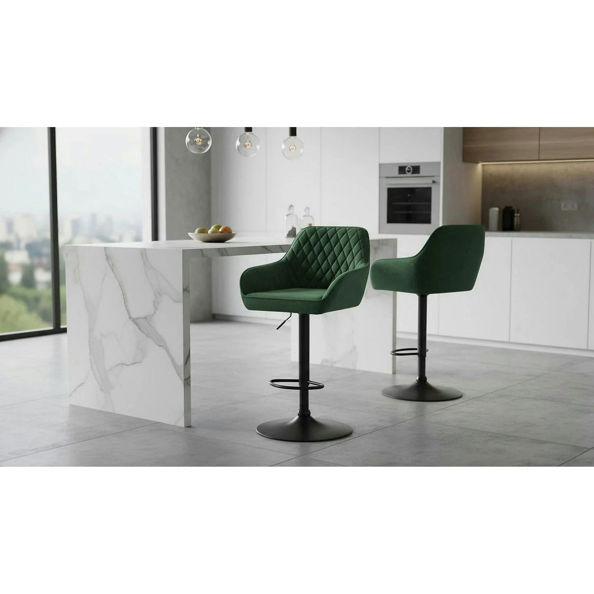 Scaun bar H103, verde inchis/negru, stofa catifelata/otel, 55x55x92/114 cm