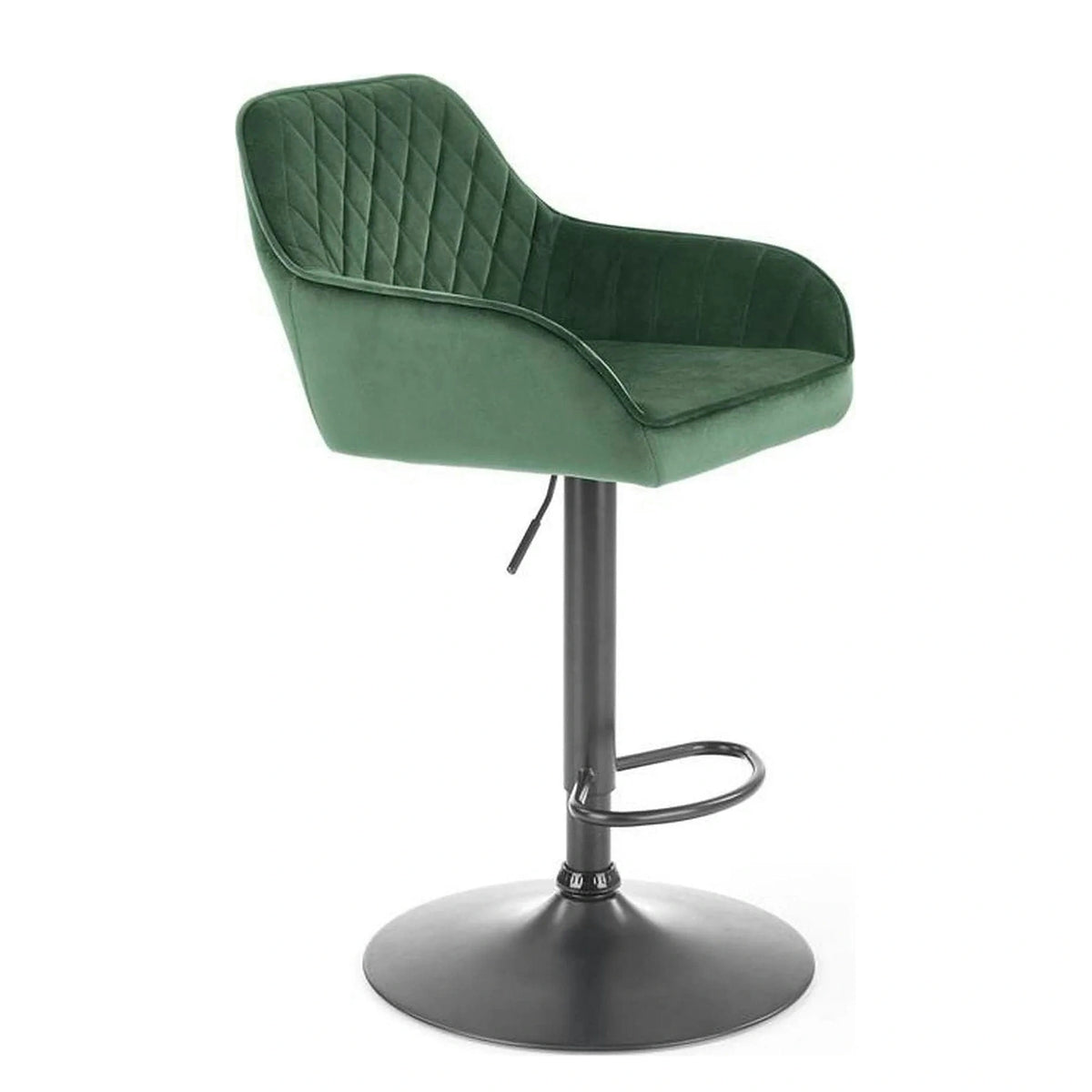Scaun bar H103, verde inchis/negru, stofa catifelata/otel, 55x55x92/114 cm