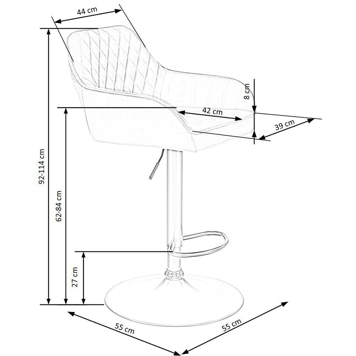 Scaun bar H103, verde inchis/negru, stofa catifelata/otel, 55x55x92/114 cm