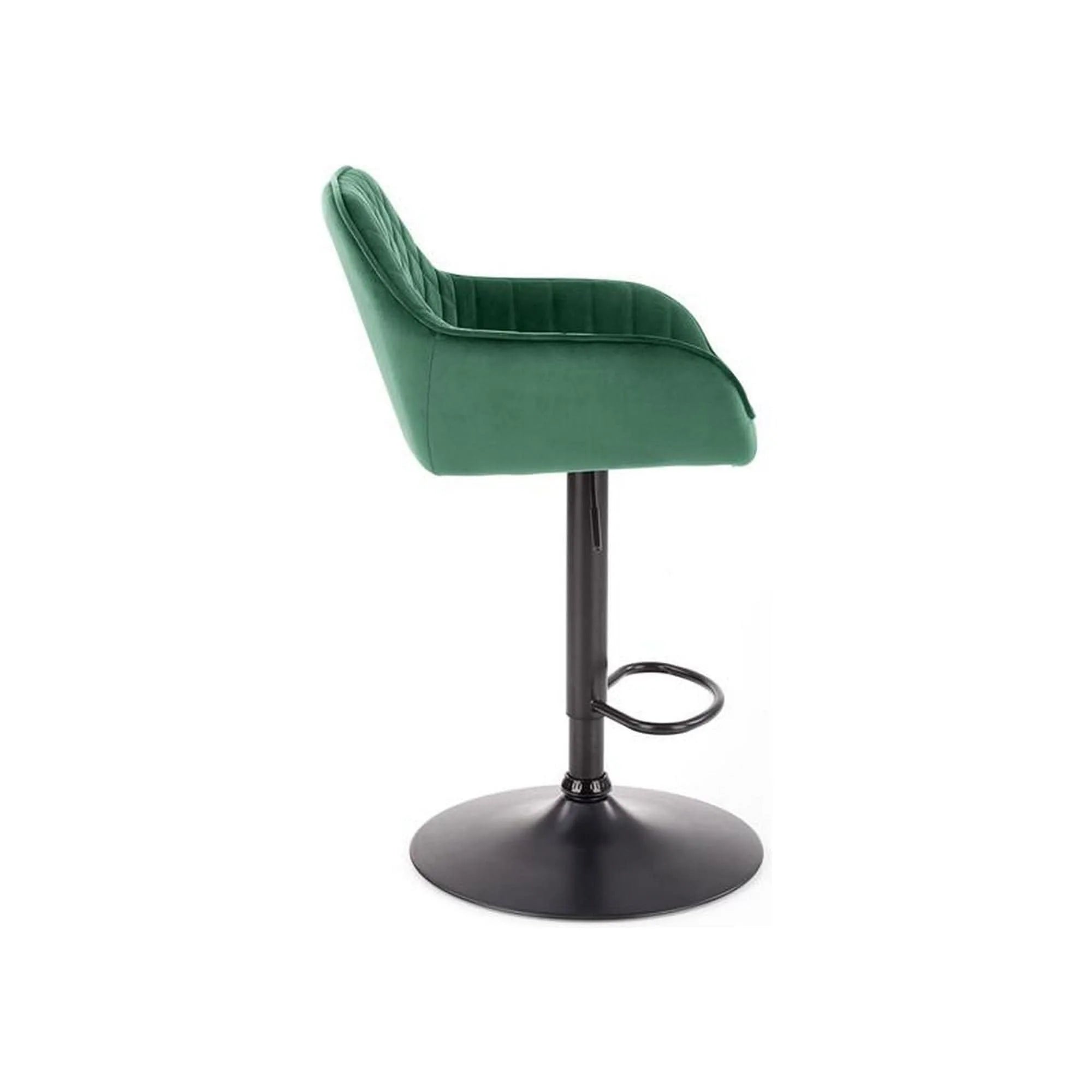 Scaun bar H103, verde inchis/negru, stofa catifelata/otel, 55x55x92/114 cm