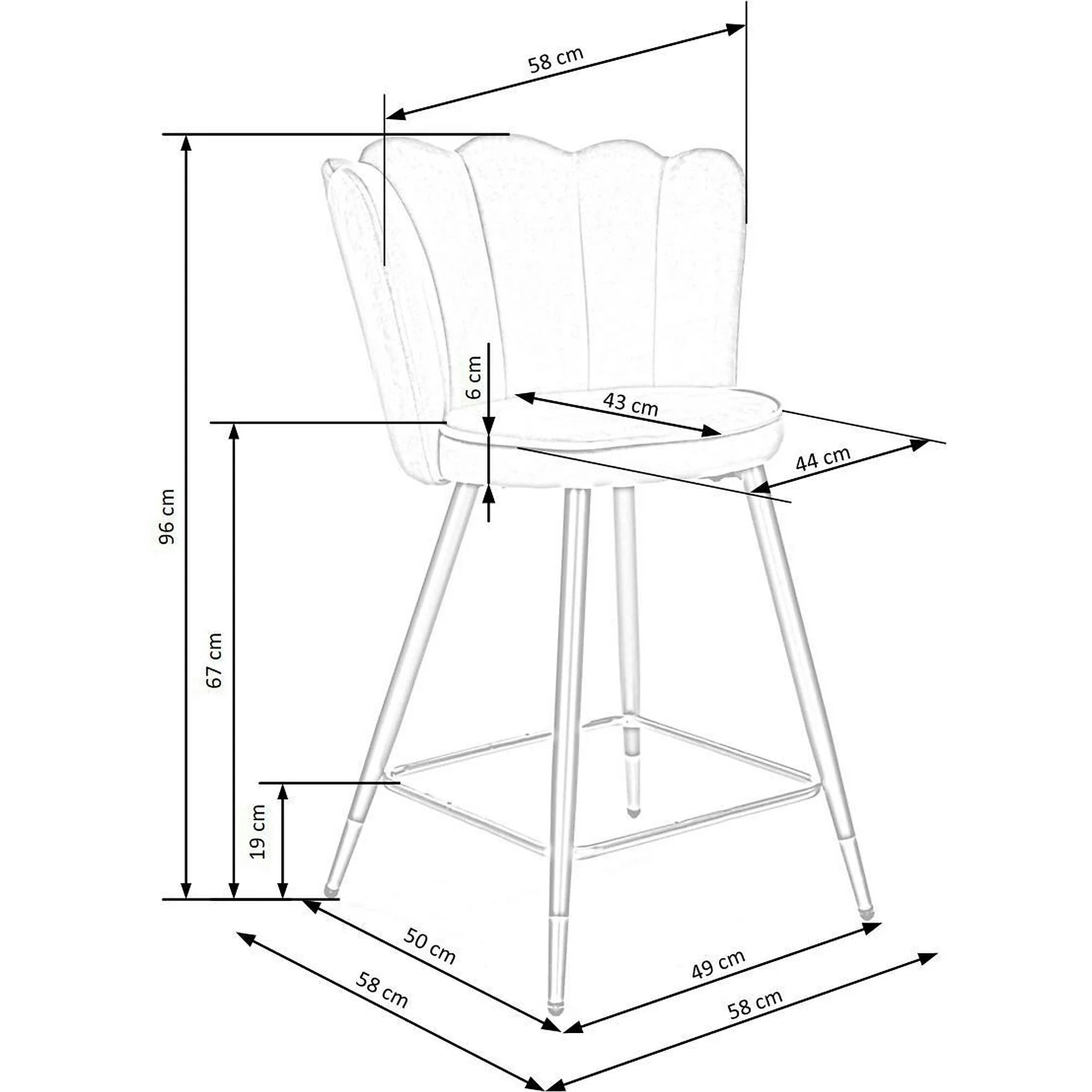 Scaun bar H106, verde/negru, stofa catifelata/otel, 58x58x96 cm