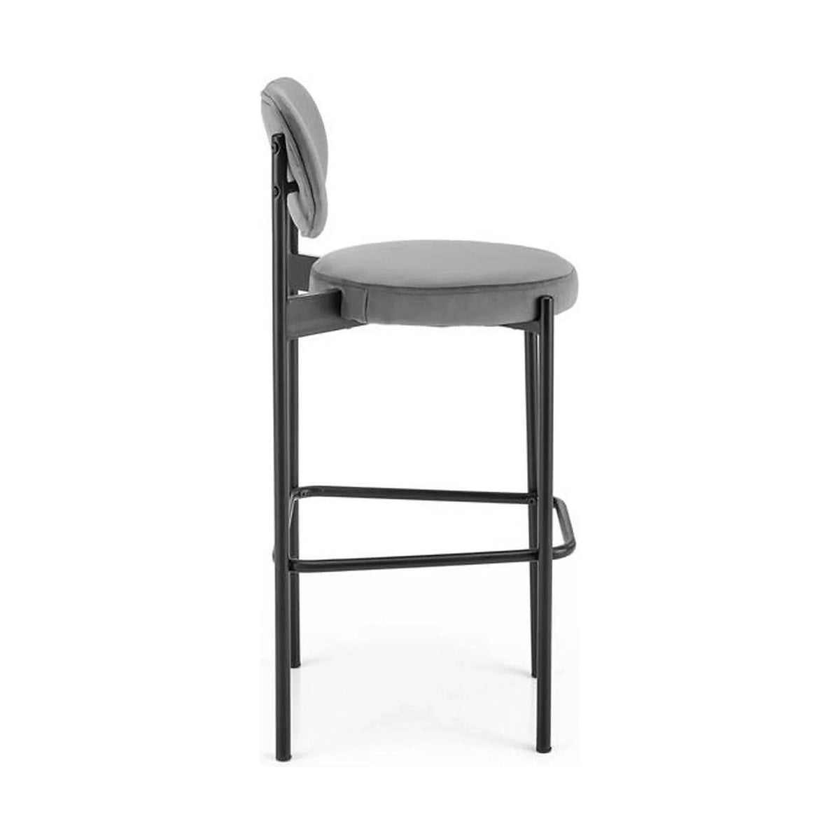 Scaun bar H108, gri - Bluvel 14/negru, stofa catifelata/otel, 42x48x92 cm