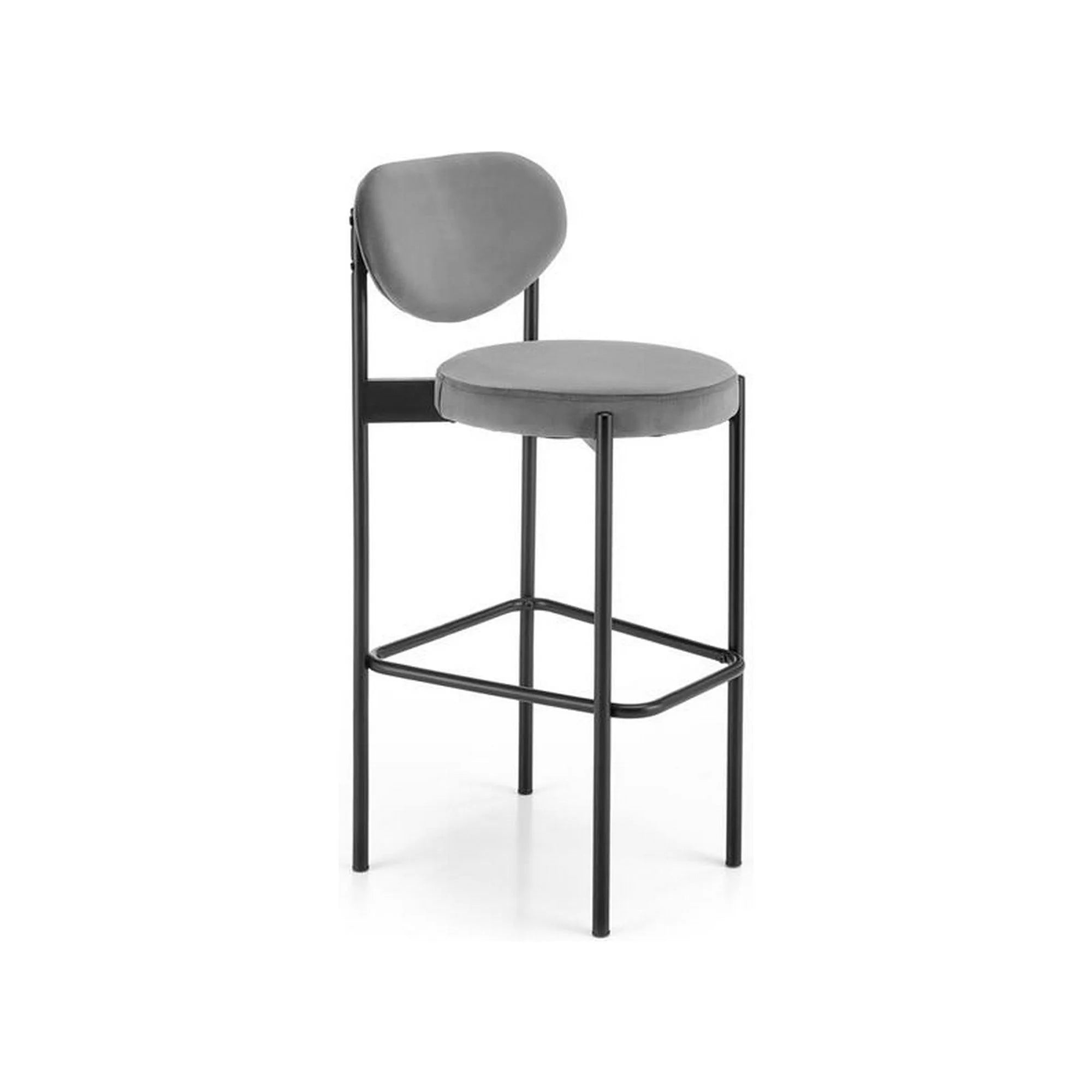 Scaun bar H108, gri - Bluvel 14/negru, stofa catifelata/otel, 42x48x92 cm