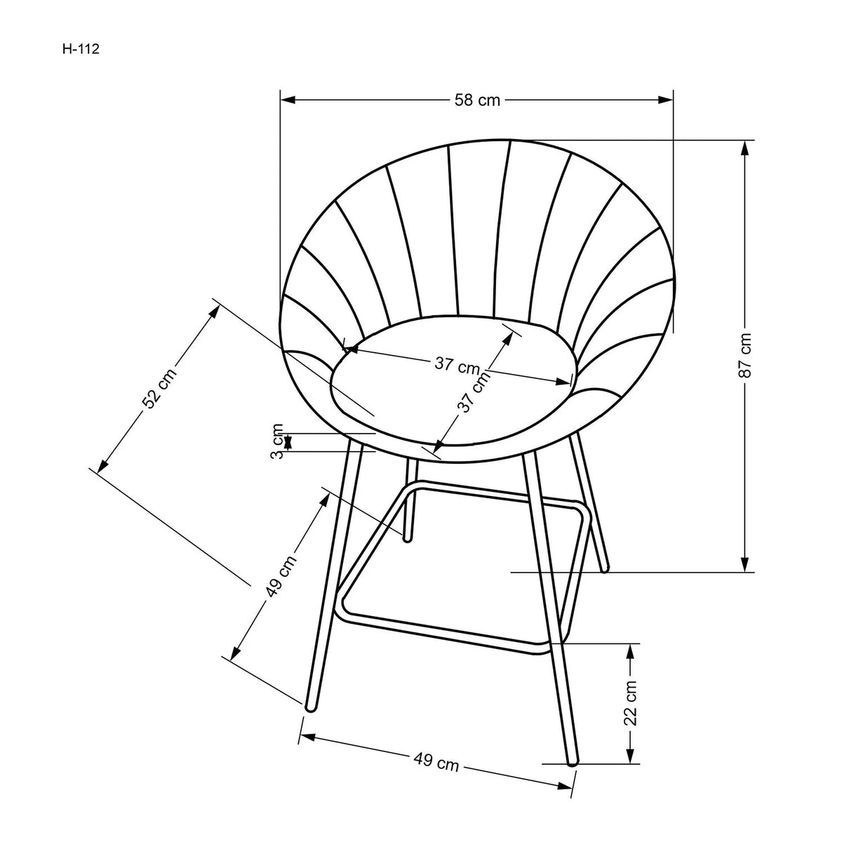 Scaun bar H112, gri/auriu, stofa catifelata/otel, 58x52x87 cm
