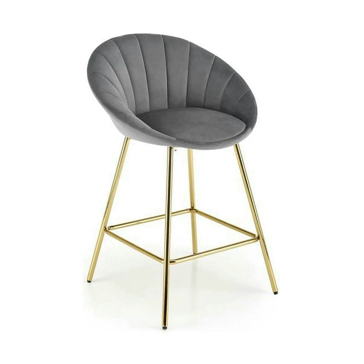 Scaun bar H112, gri/auriu, stofa catifelata/otel, 58x52x87 cm