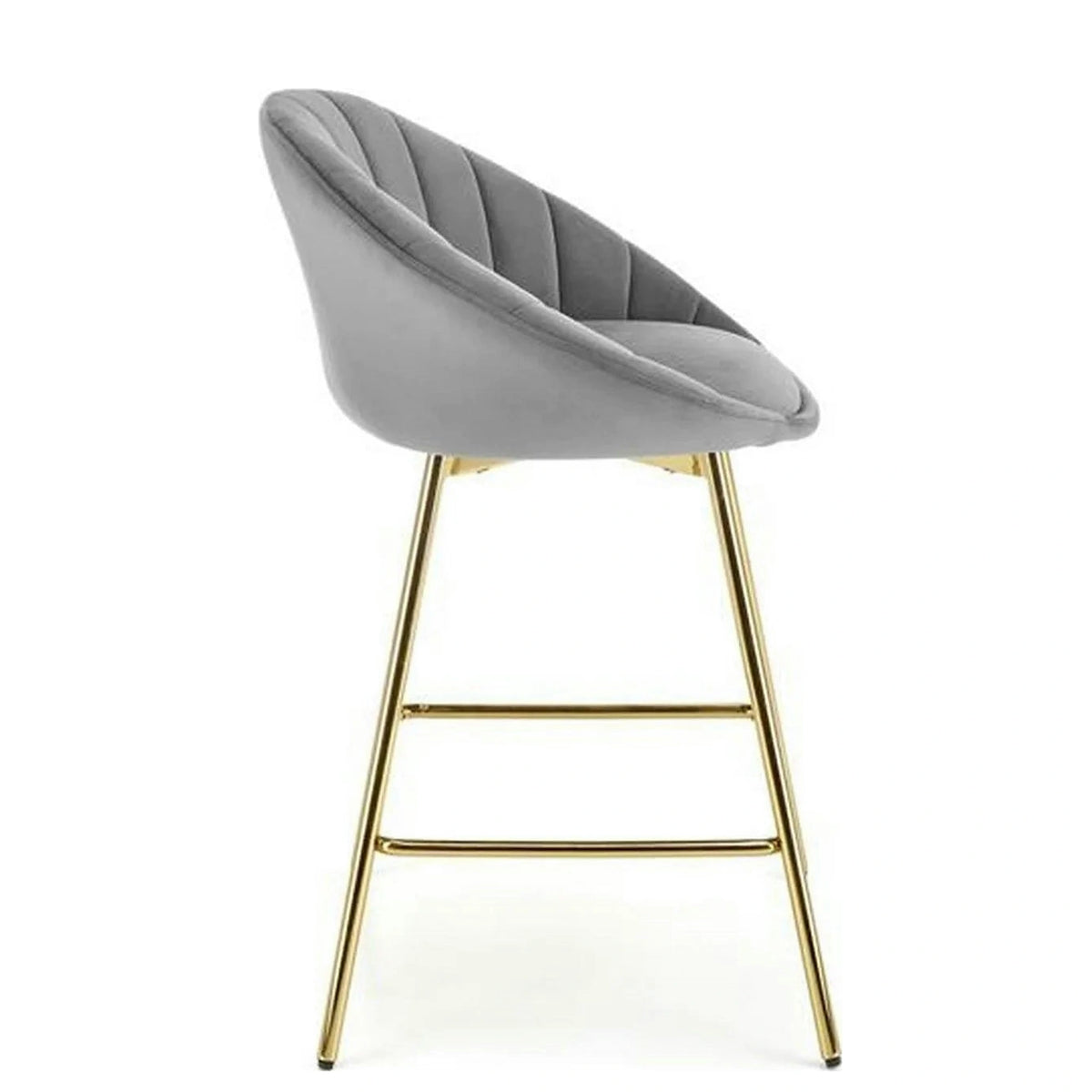 Scaun bar H112, gri/auriu, stofa catifelata/otel, 58x52x87 cm