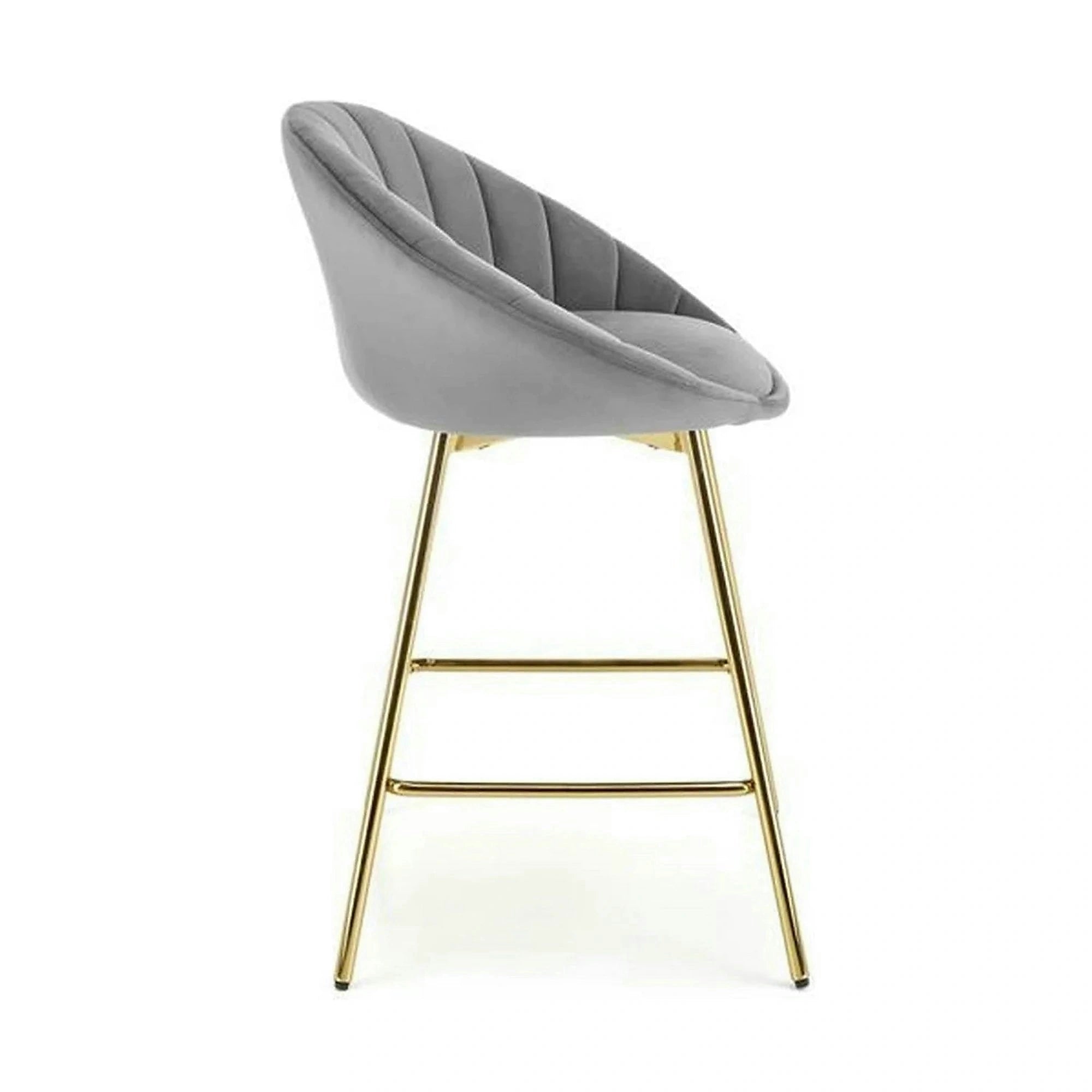 Scaun bar H112, gri/auriu, stofa catifelata/otel, 58x52x87 cm