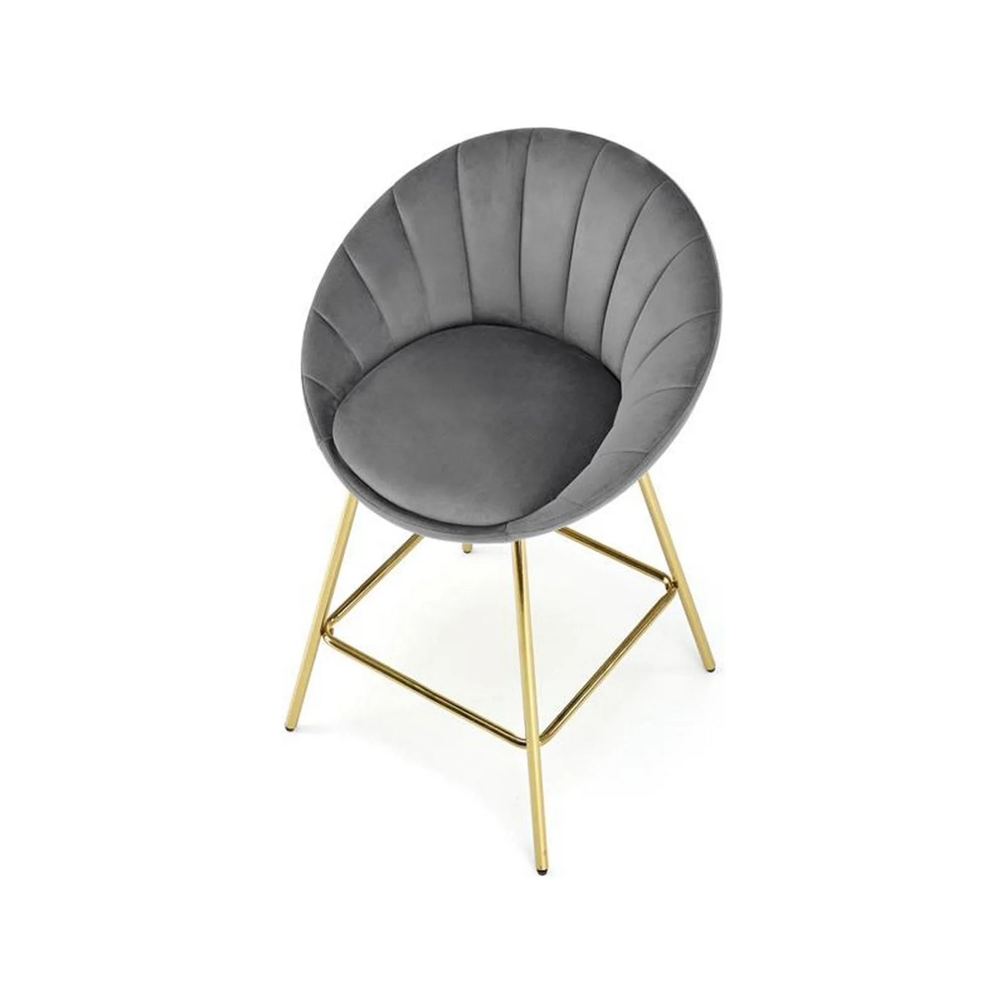 Scaun bar H112, gri/auriu, stofa catifelata/otel, 58x52x87 cm