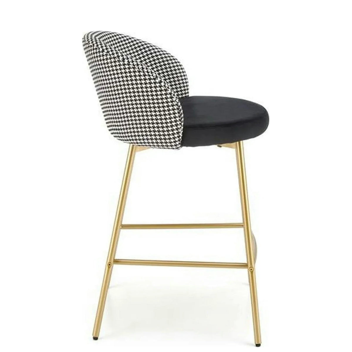 Scaun bar H113, negru/gri/auriu, stofa catifelata/otel, 47x55x85 cm