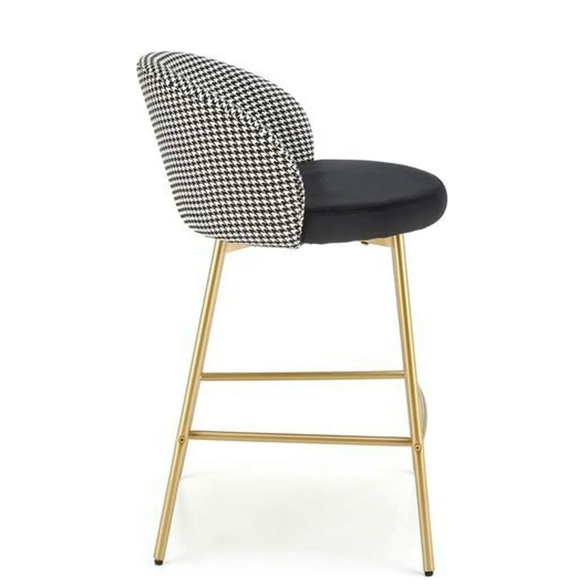 Scaun bar H113, negru/gri/auriu, stofa catifelata/otel, 47x55x85 cm