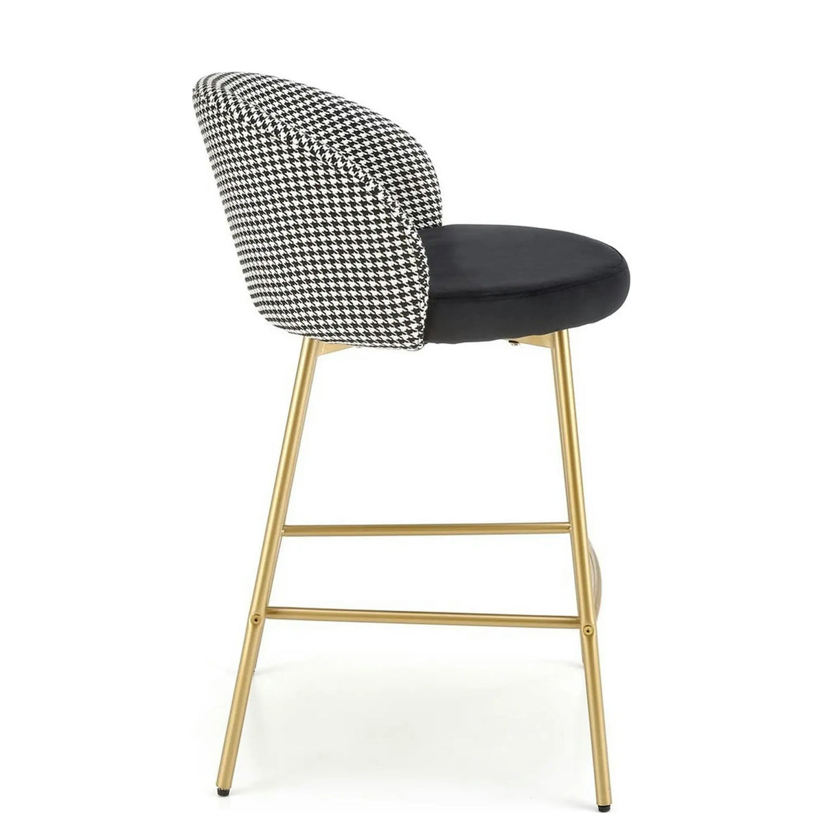 Scaun bar H113, negru/gri/auriu, stofa catifelata/otel, 47x55x85 cm
