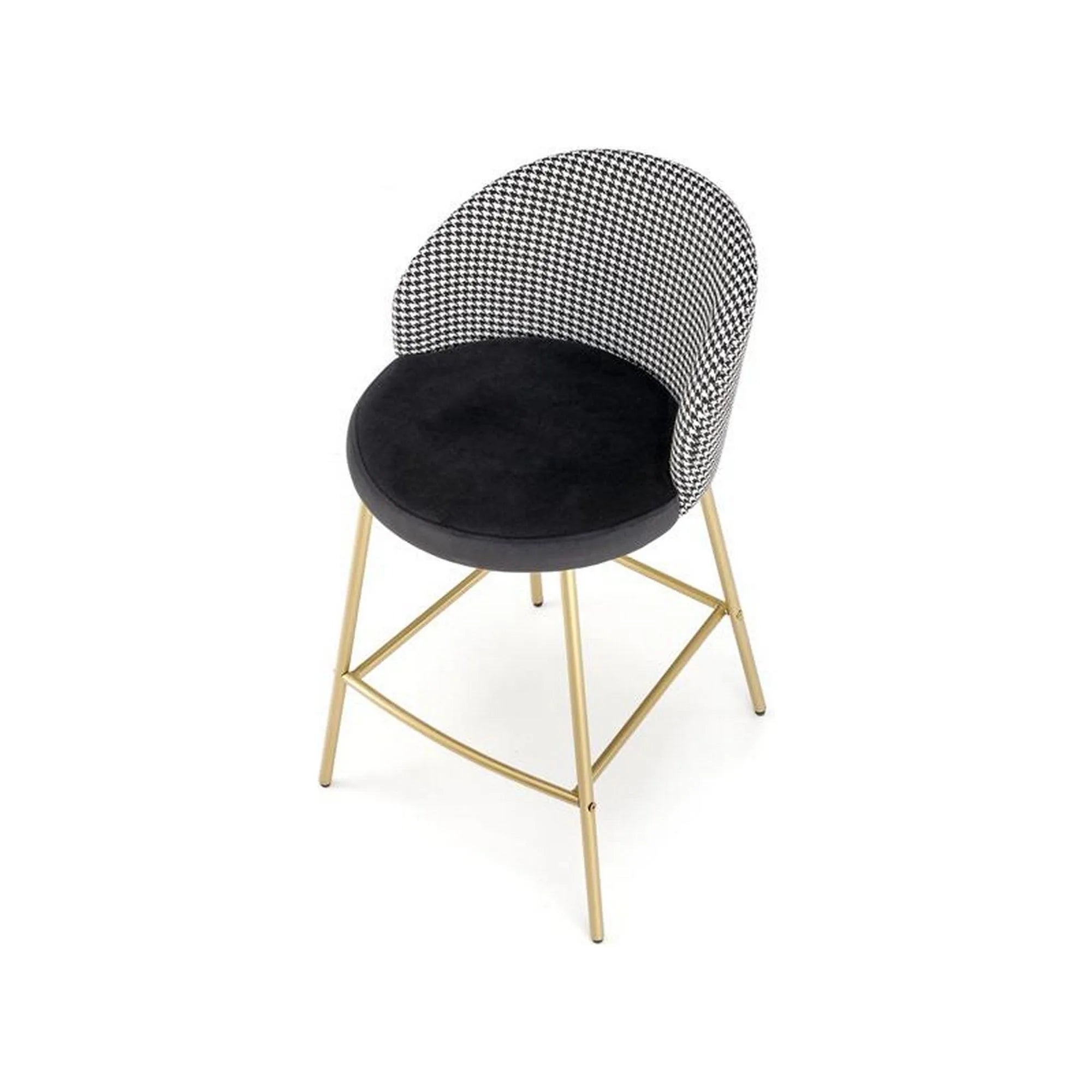 Scaun bar H113, negru/gri/auriu, stofa catifelata/otel, 47x55x85 cm