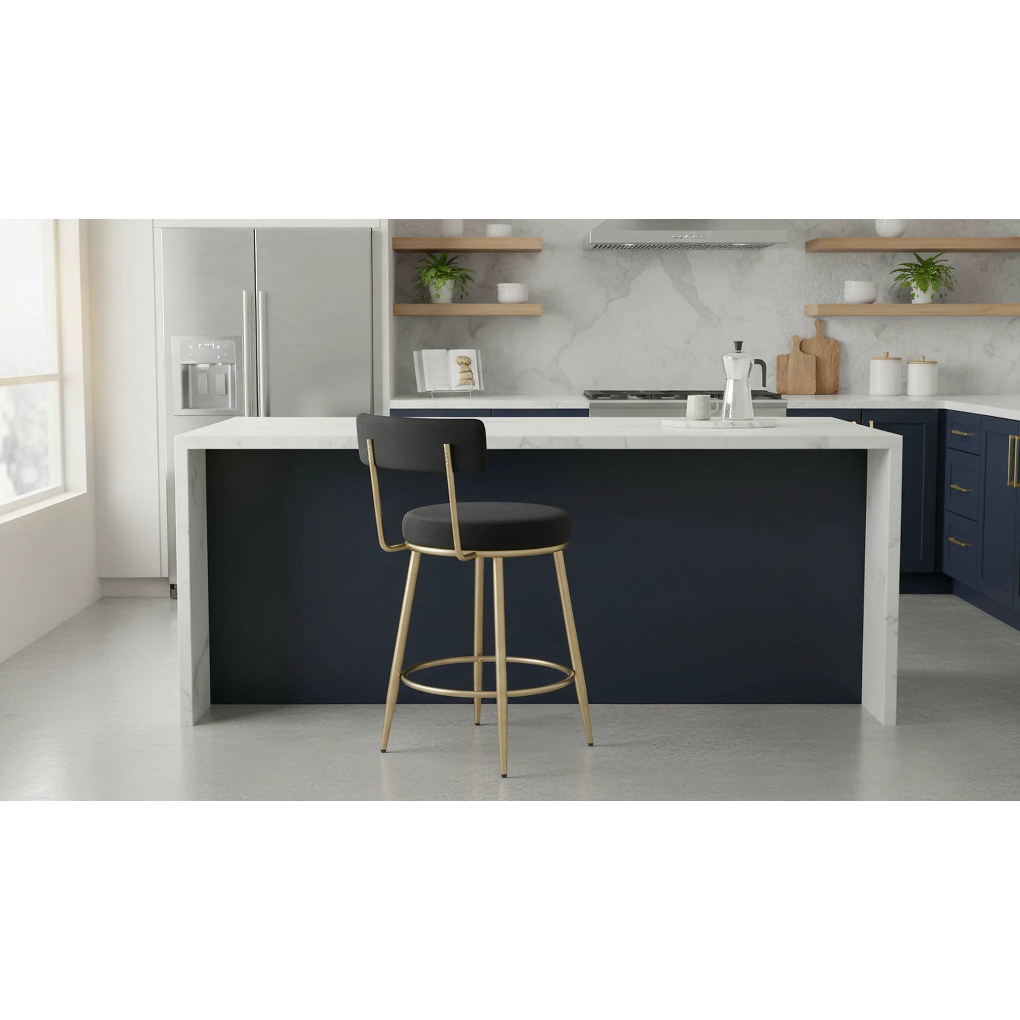 Scaun bar H115, negru/auriu, stofa catifelata/otel, 45x54x90 cm