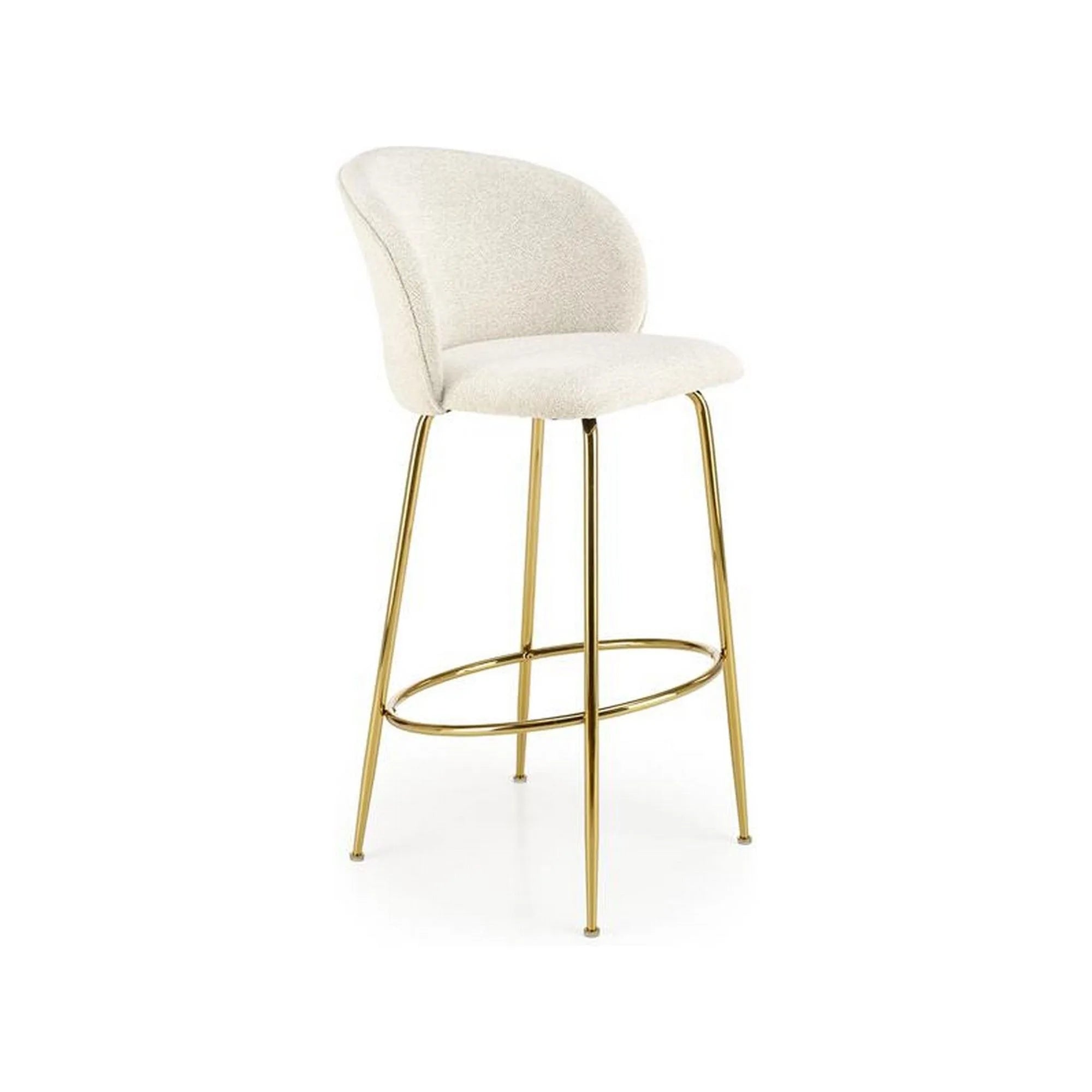Scaun bar H116, crem/auriu, stofa bucle/otel, 50x59x101 cm