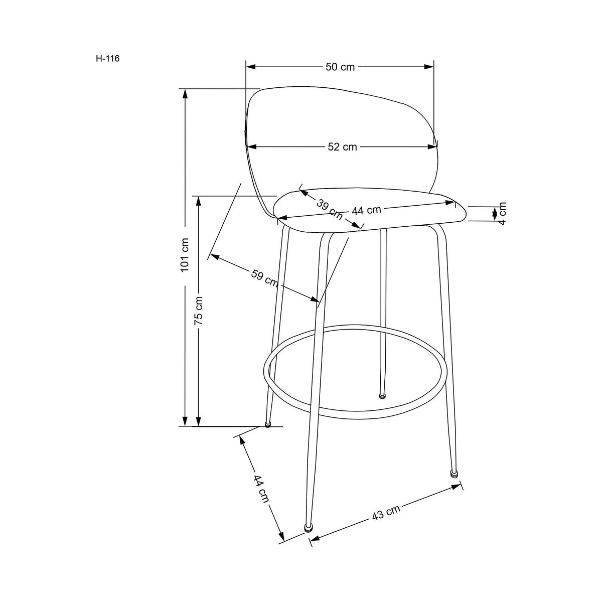 Scaun bar H116, gri/auriu, stofa bucle/otel, 50x59x101 cm