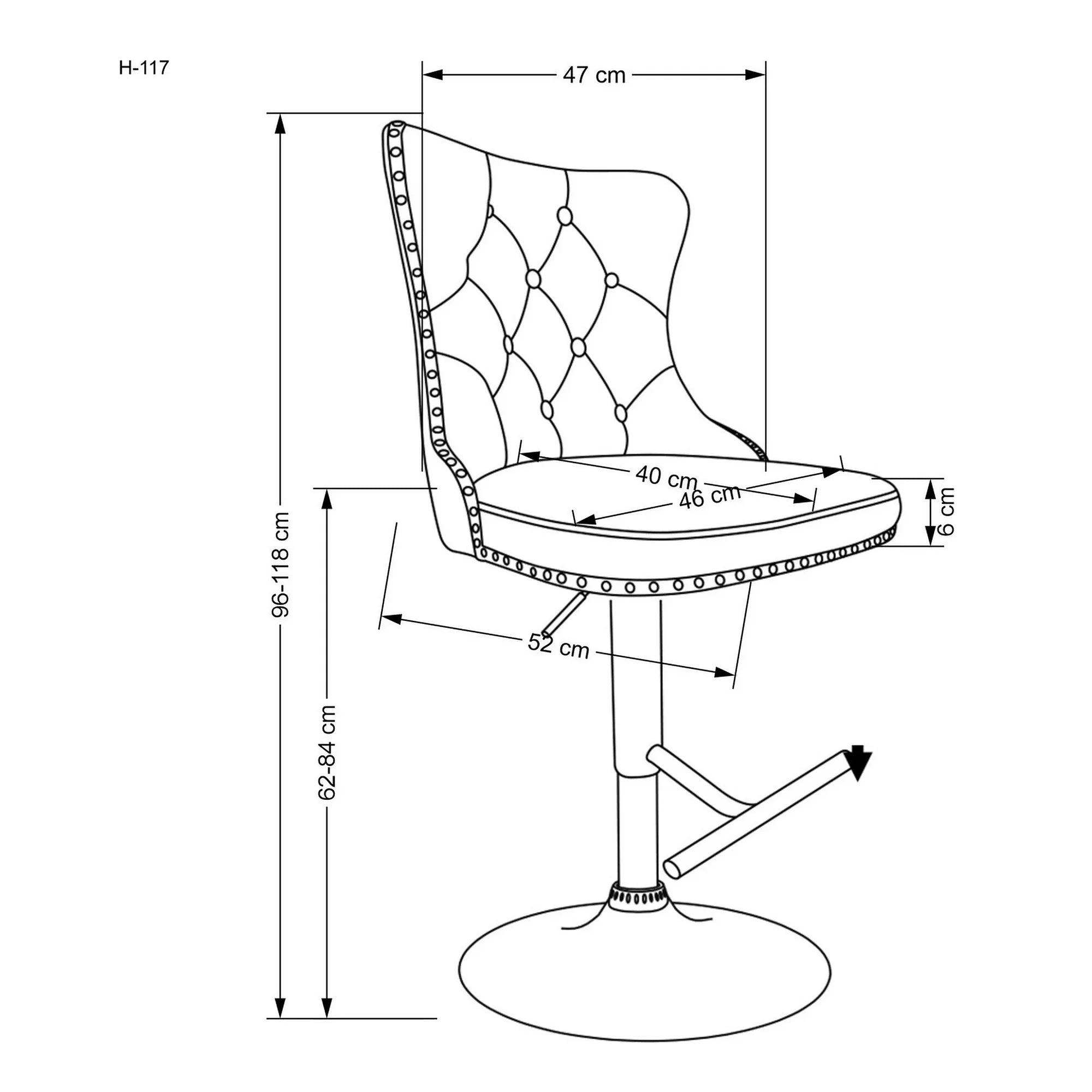 Scaun bar H117, gri/negru, stofa catifelata/otel, 47x52x96/118 cm