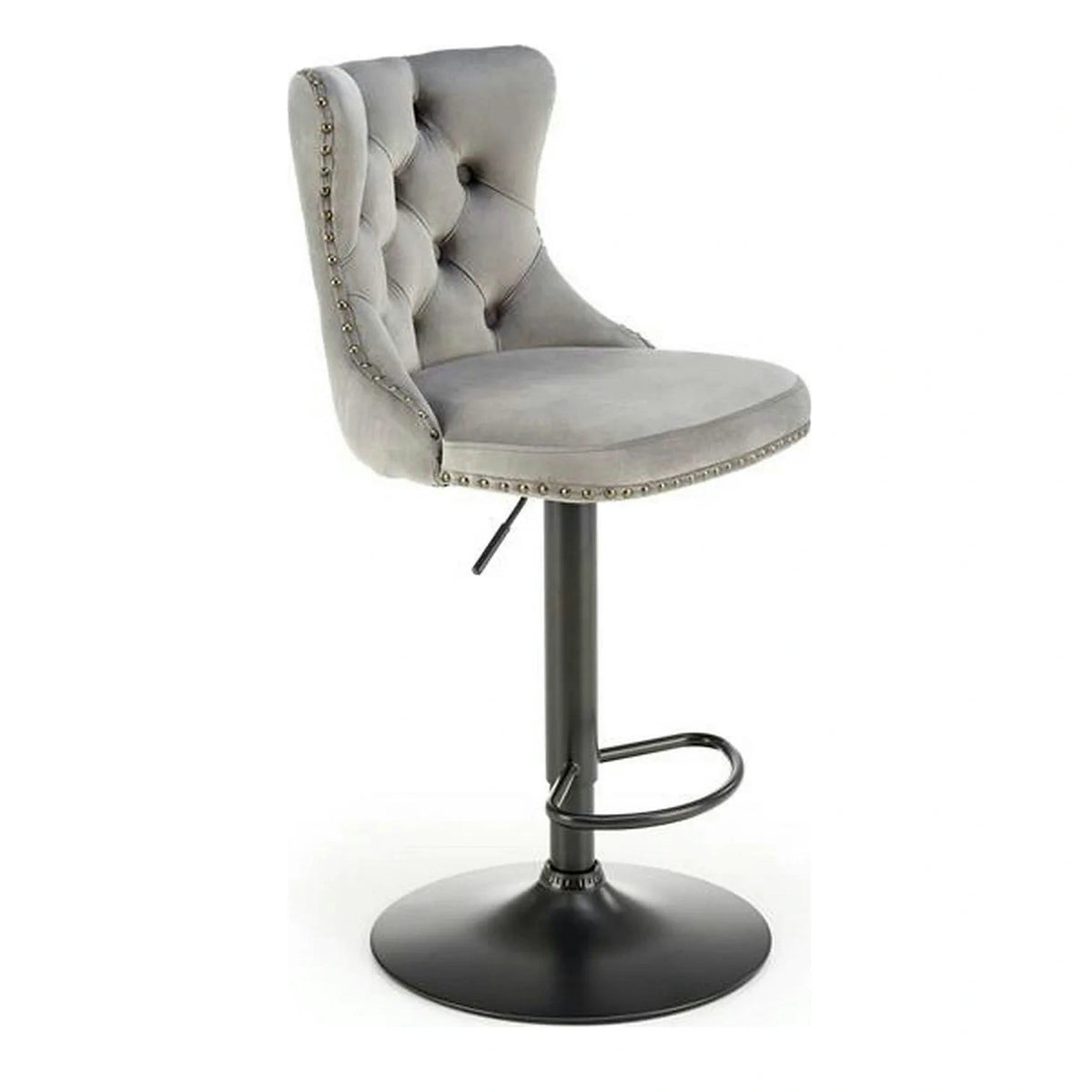 Scaun bar H117, gri/negru, stofa catifelata/otel, 47x52x96/118 cm